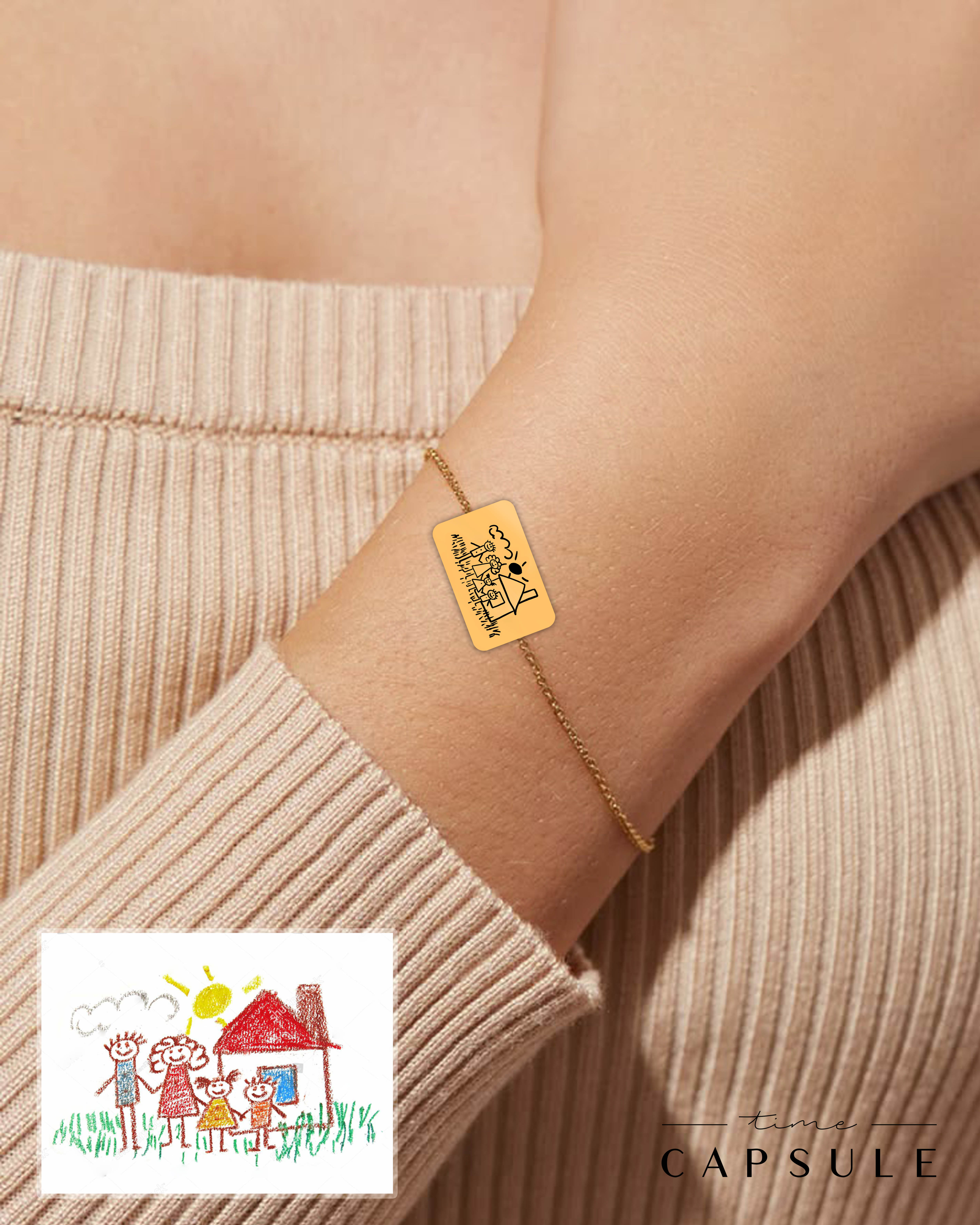 4 პერსონიანი მხოლოდ ვერცხლის სამაჯური ნახატიდან მოოქროვილი მართკუთხედ ფირფიტაზე