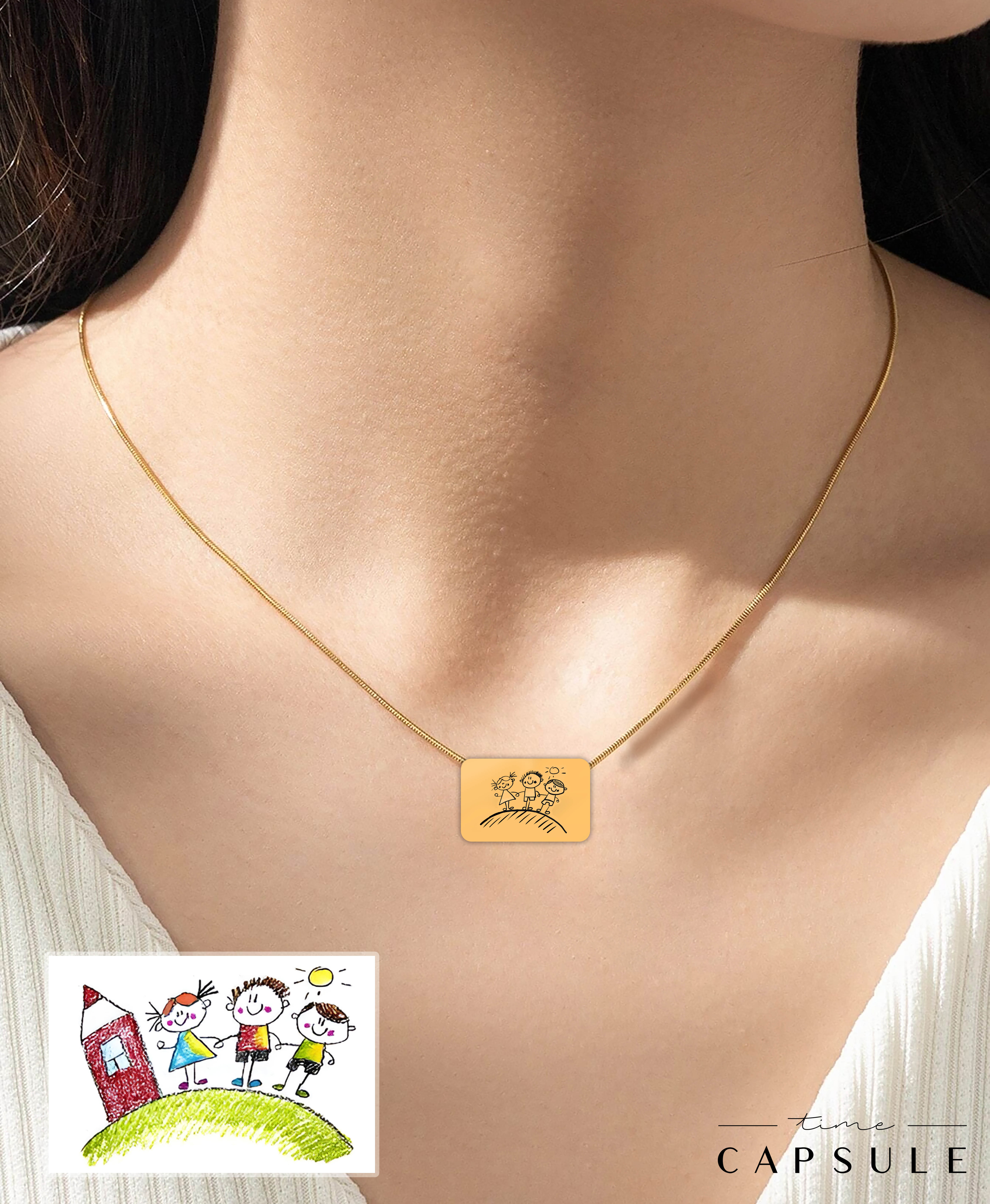 4 პერსონიანი მხოლოდ ვერცხლის კულონი ნახატიდან მოოქროვილი მართკუთხედ ფირფიტაზე