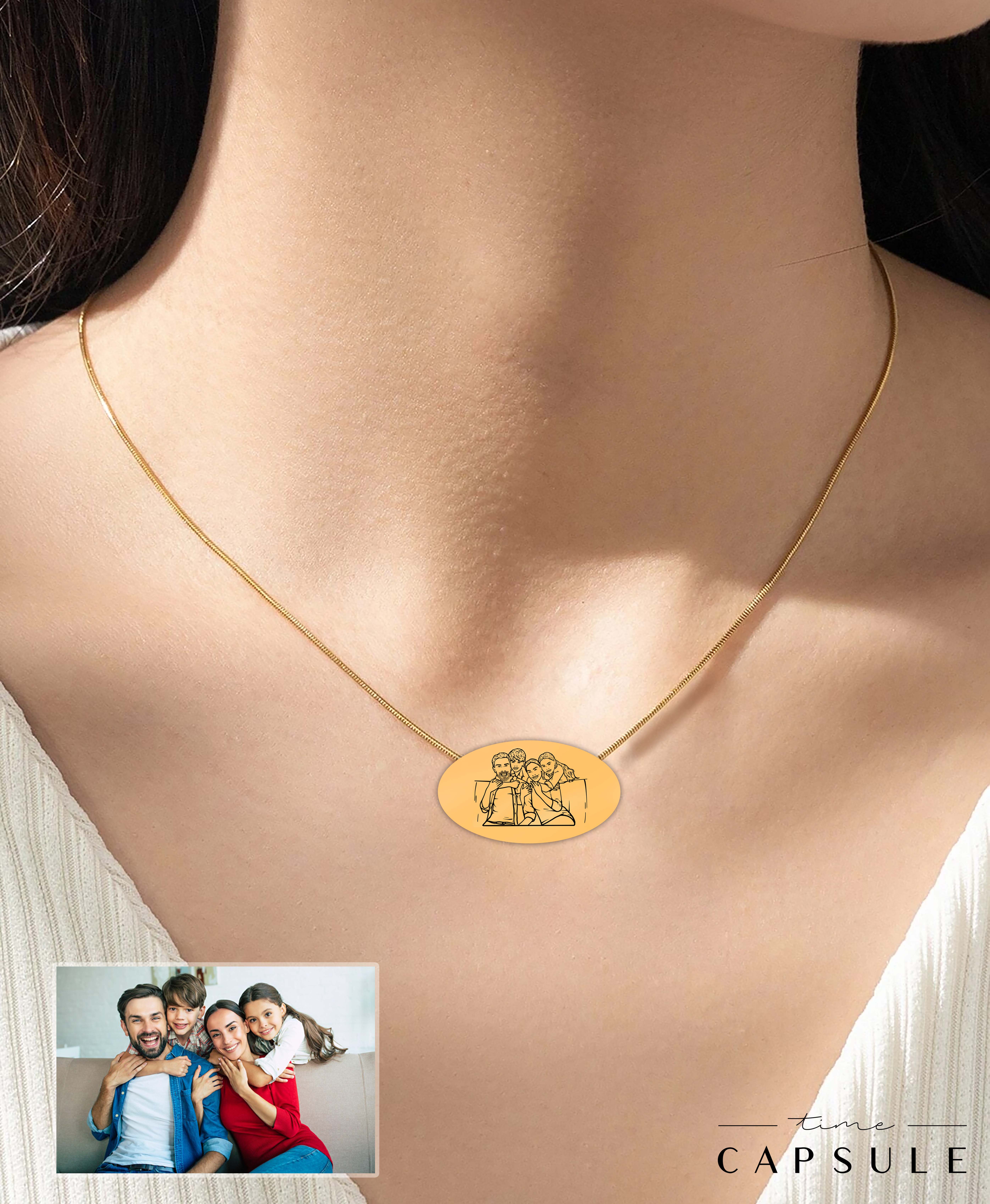 4 პერსონიანი მხოლოდ ვერცხლის კულონი ფოტოპორტრეტიდან მოოქროვება ოვალურ ფირფიტაზე