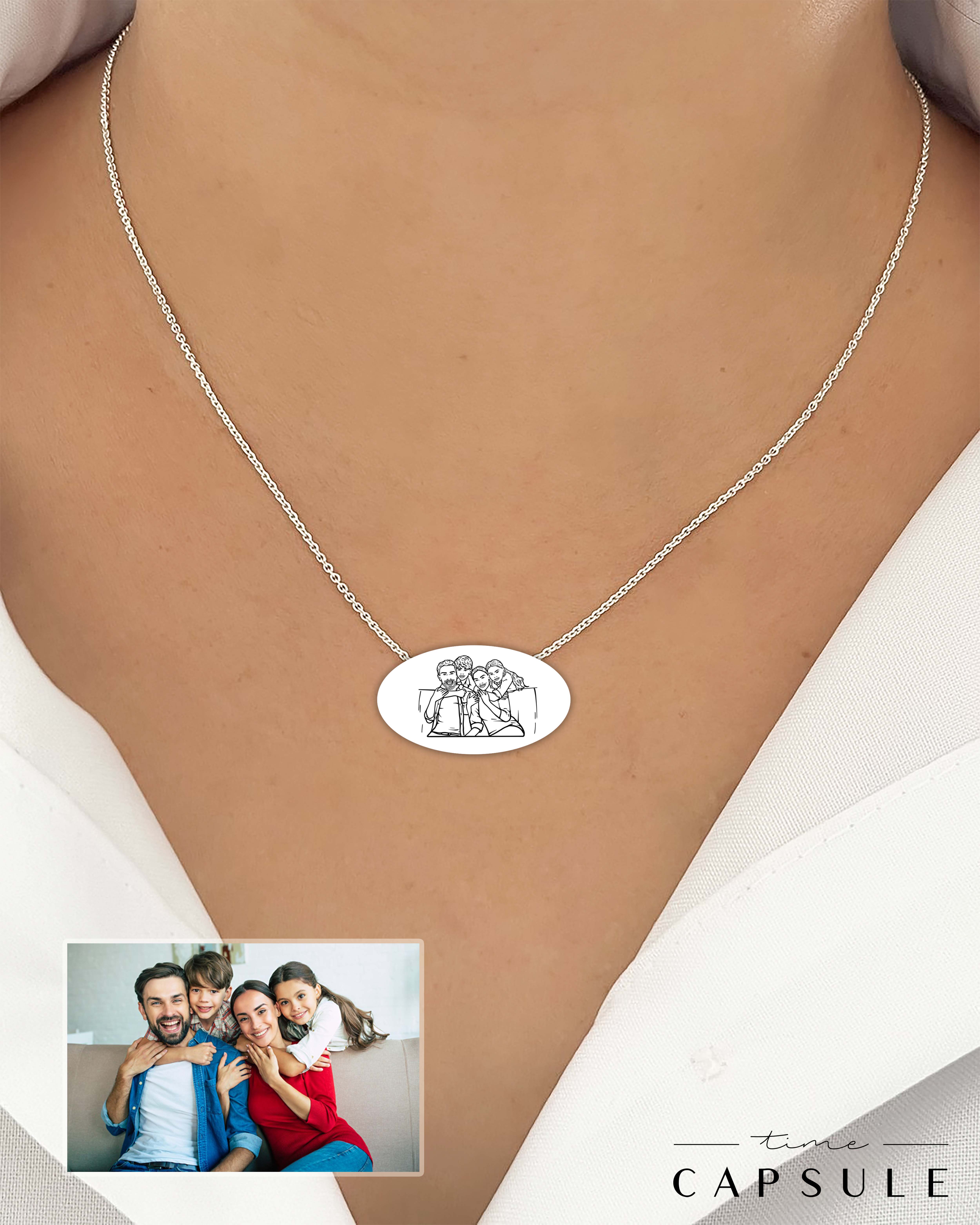 4 პერსონიანი მხოლოდ ვერცხლის კულონი ფოტოპორტრეტიდან ოვალურ ფირფიტაზე