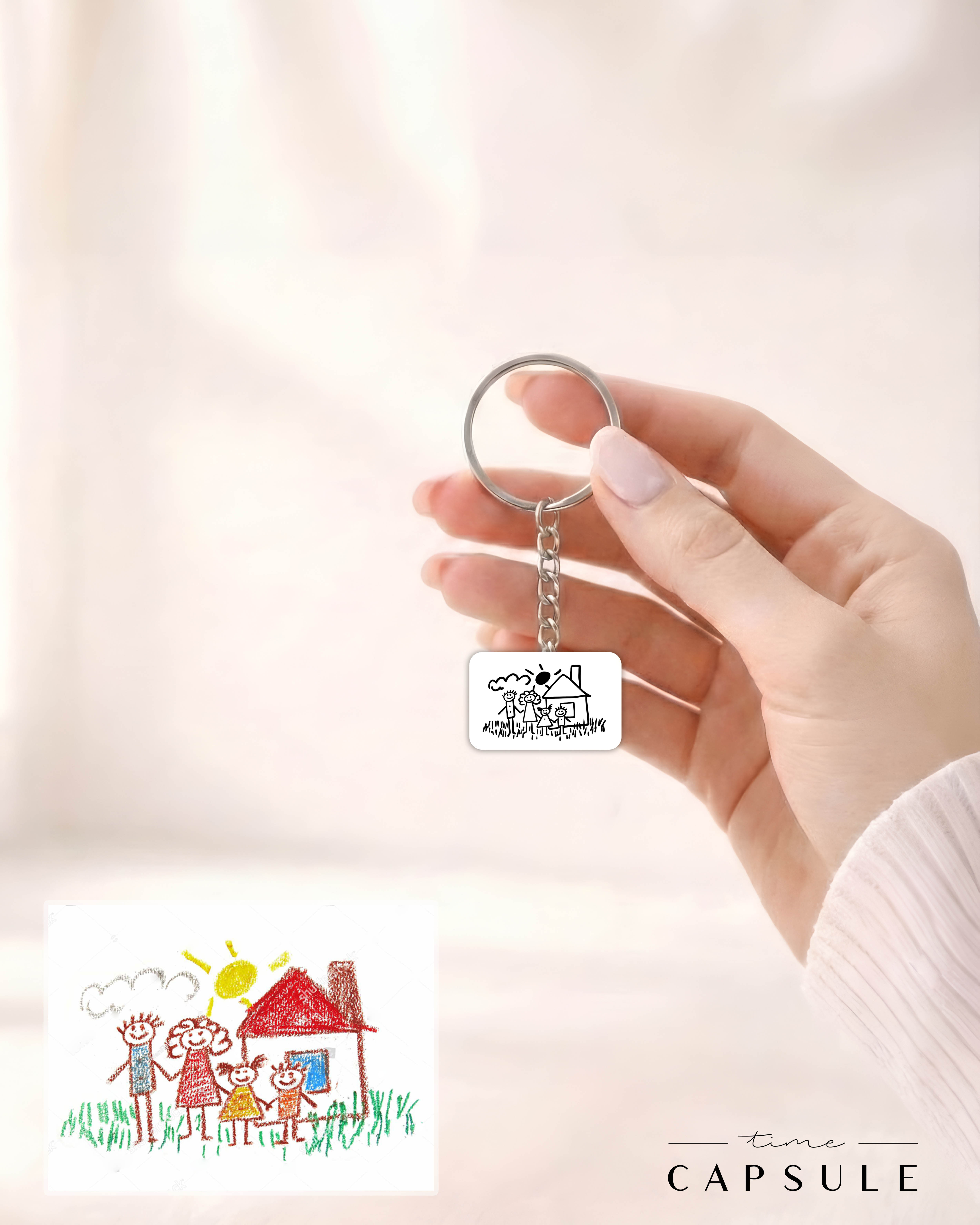 4 პერსონიანი მხოლოდ ვერცხლის ბრელოკი  ნახატიდან მართკუთხედ ფირფიტაზე