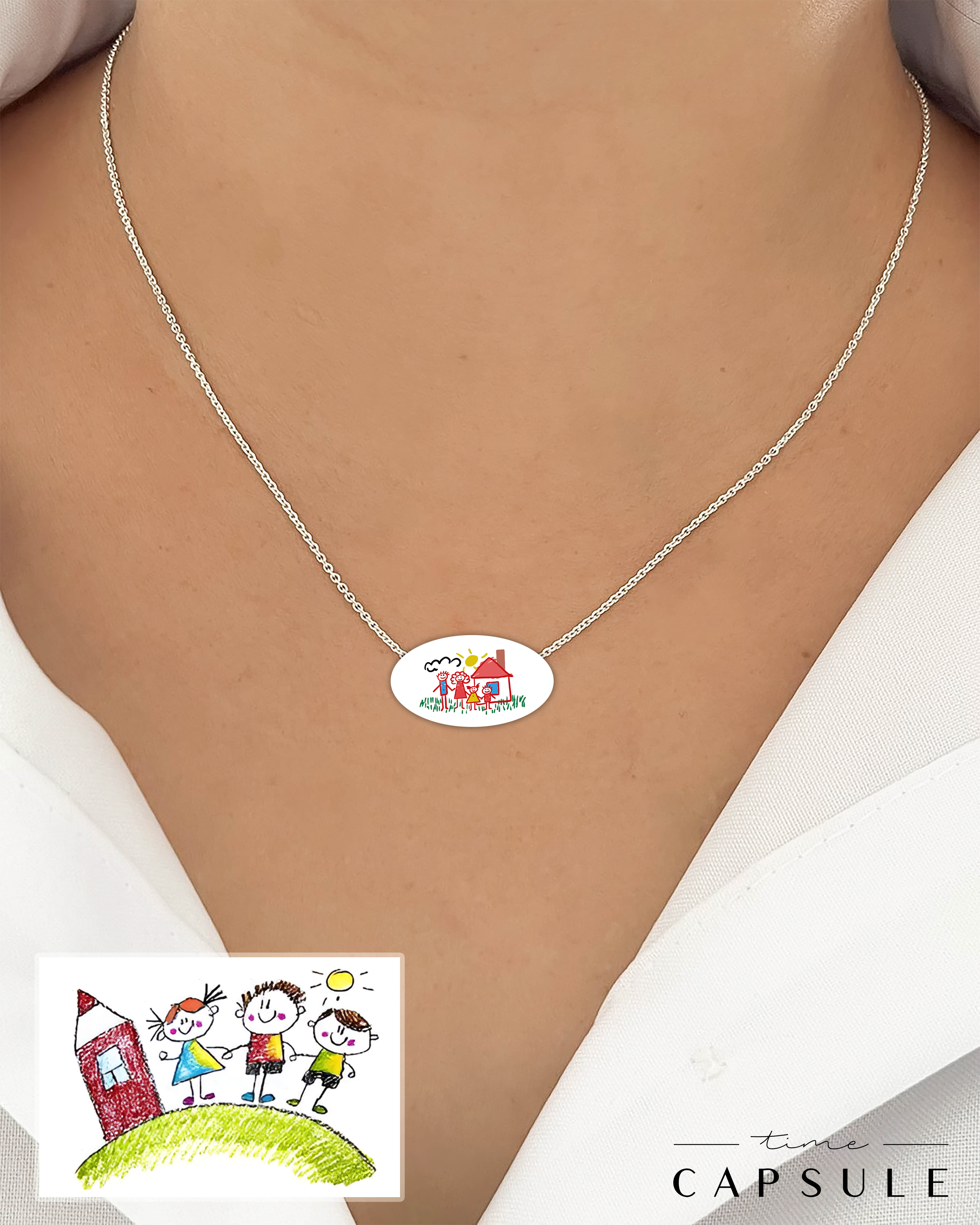 4 პერსონიანი ფერადი კულონი ნახატიდან ოვალურ ფირფიტაზე