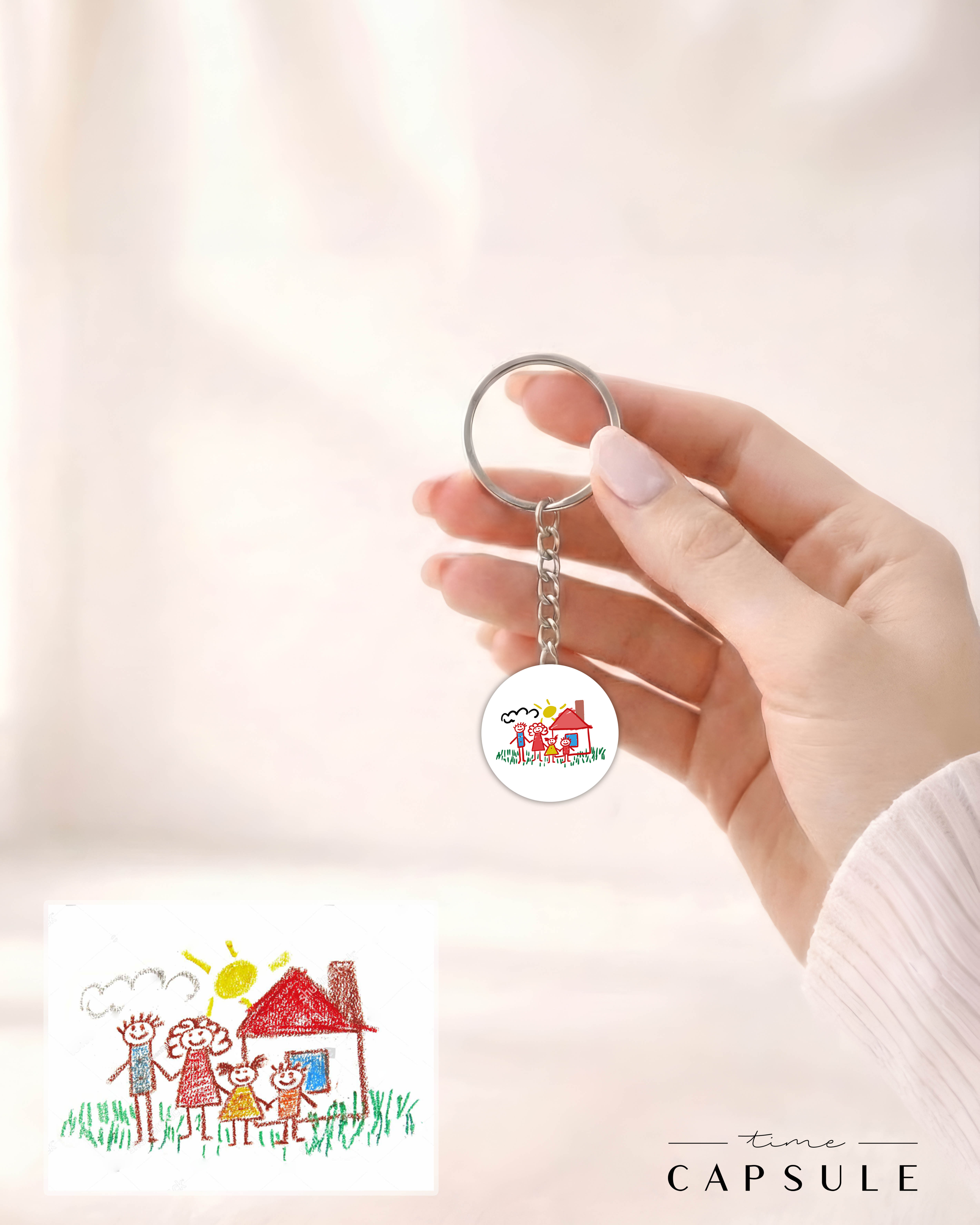 4 პერსონიანი ფერადი ბრელოკი ნახატიდან მრგვალ ფირფიტაზე