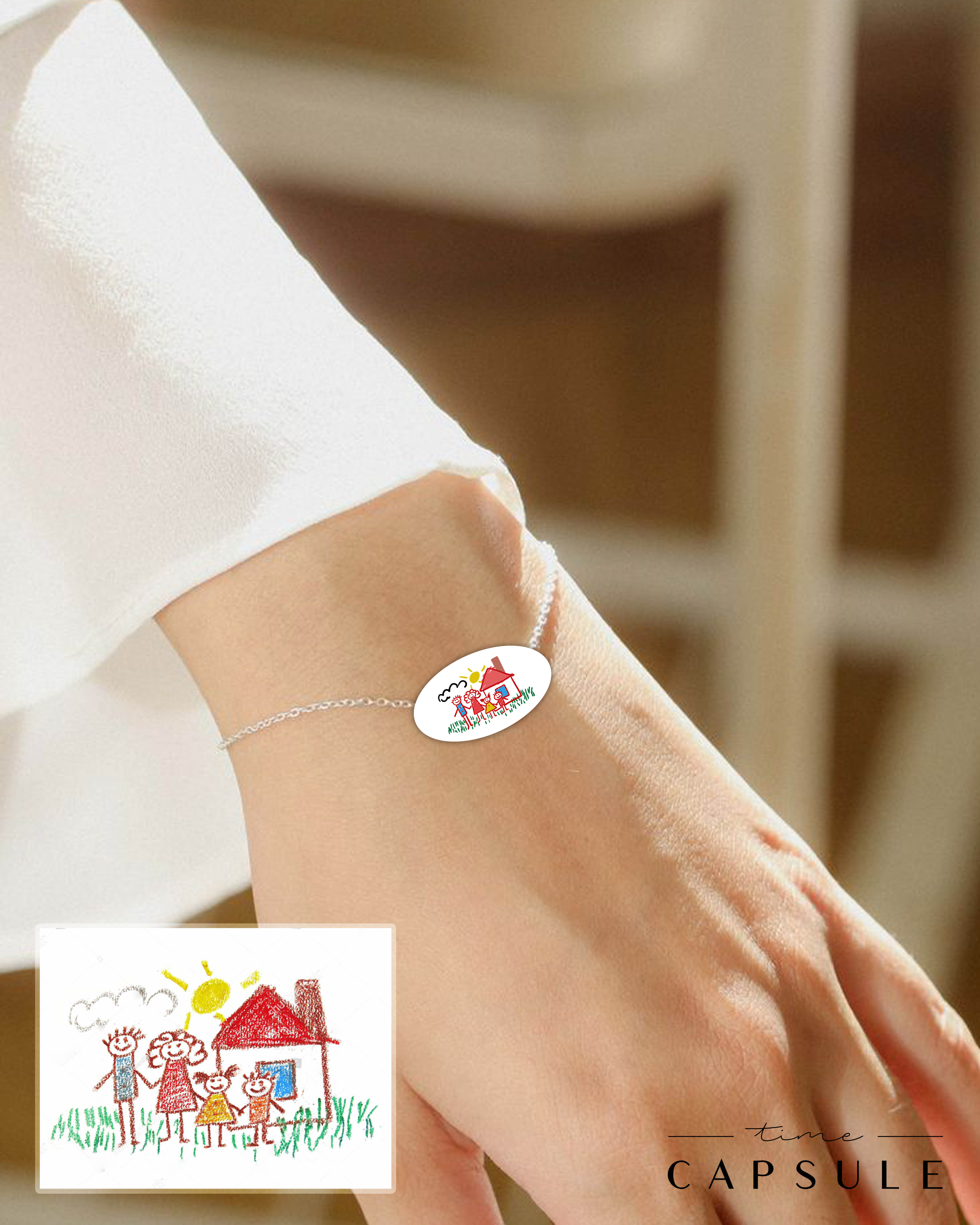 4 პერსონიანი ფერადი სამაჯურიი ნახატიდან ოვალურ ფირფიტაზე