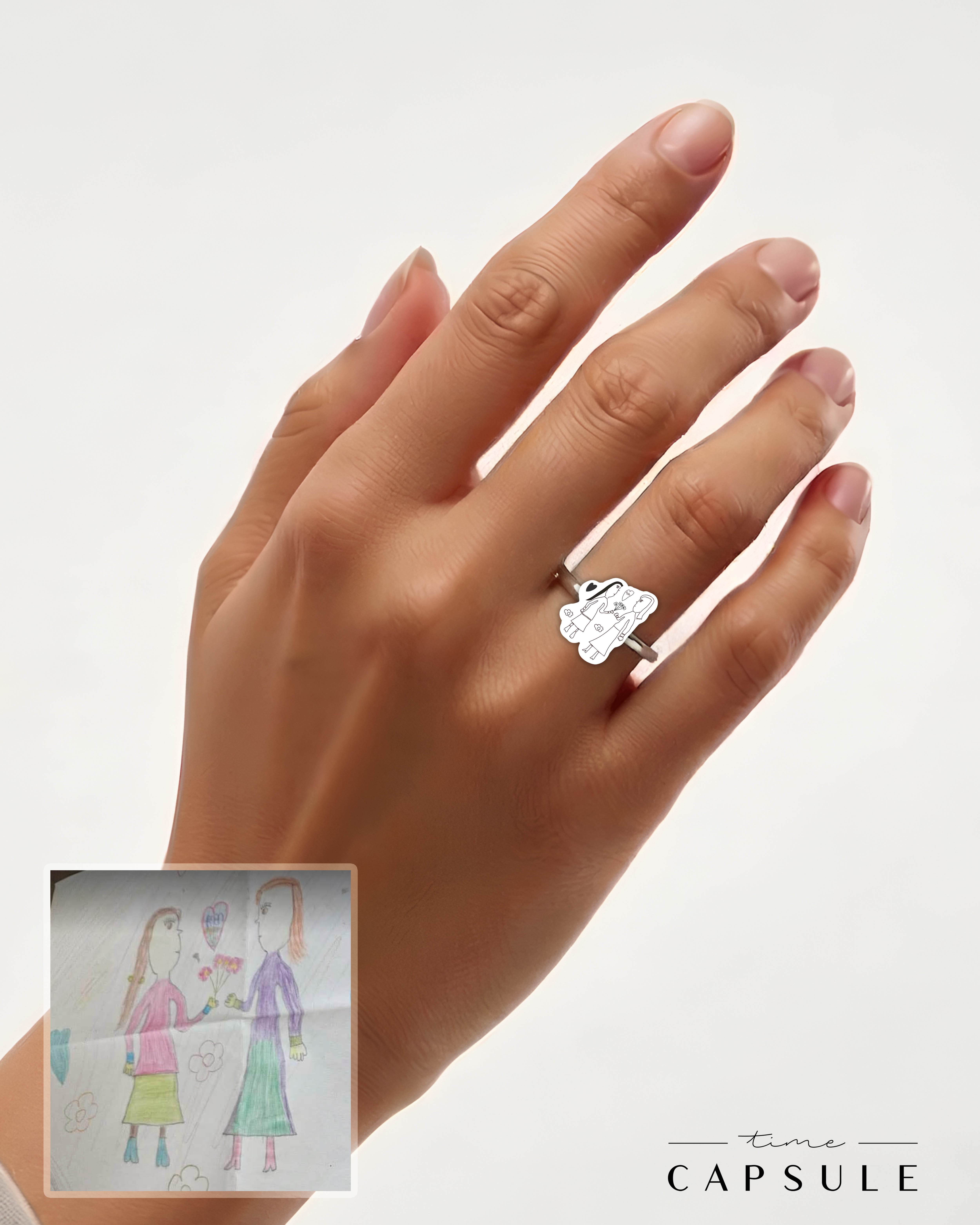 2 პერსონიანი მხოლოდ ვერცხლის ბეჭედი სტანდარტული თხელი, ნახატით