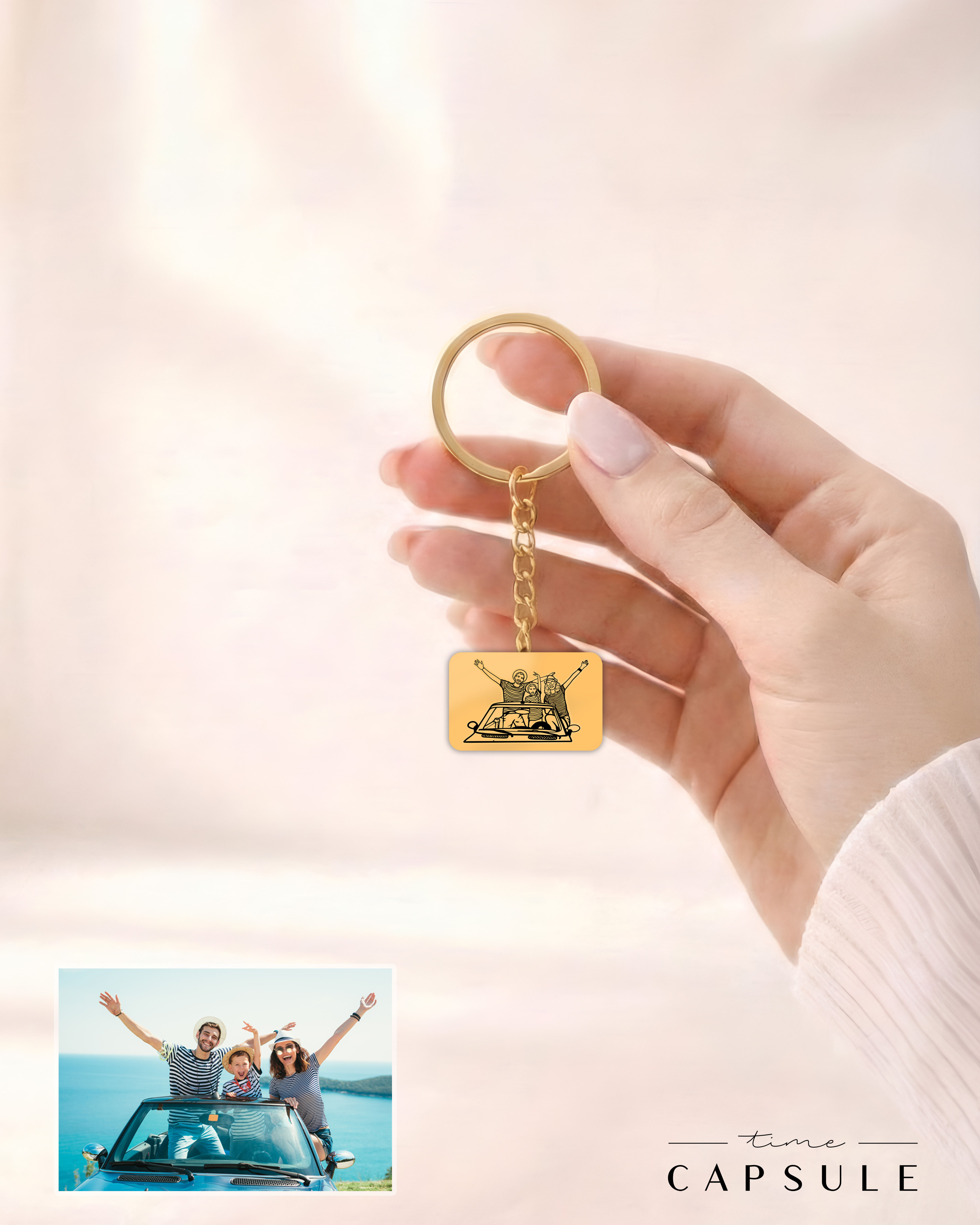 3 პერსონიანი მხოლოდ ვერცხლის ბრელოკი ფოტოპორტრეტიდან მოოქროვება მართკუთხედ ფირფიტაზე