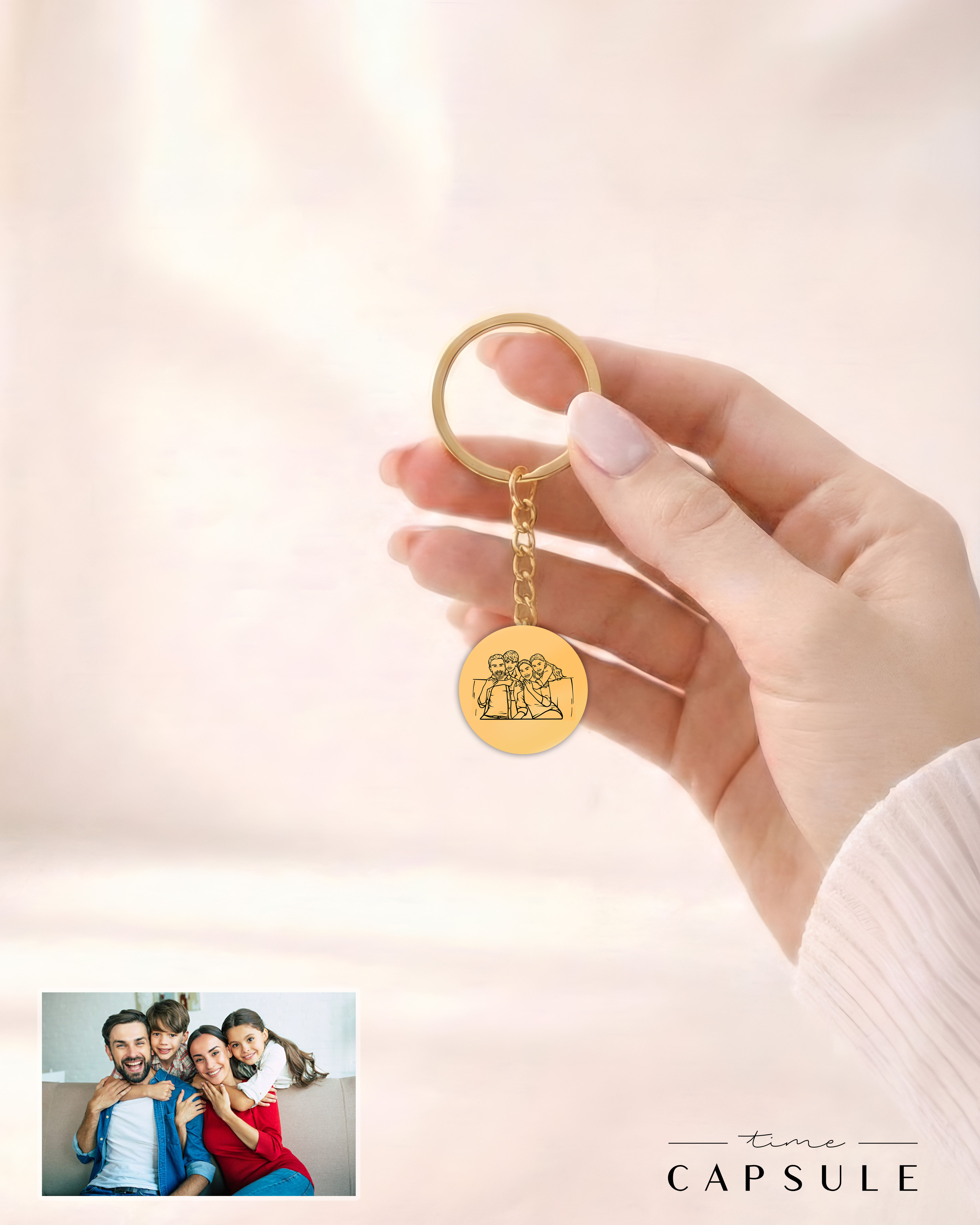 4 პერსონიანი მხოლოდ ვერცხლის ბრელოკიფოტოპორტრეტიდან მოოქროვება მრგვალ ფირფიტაზე