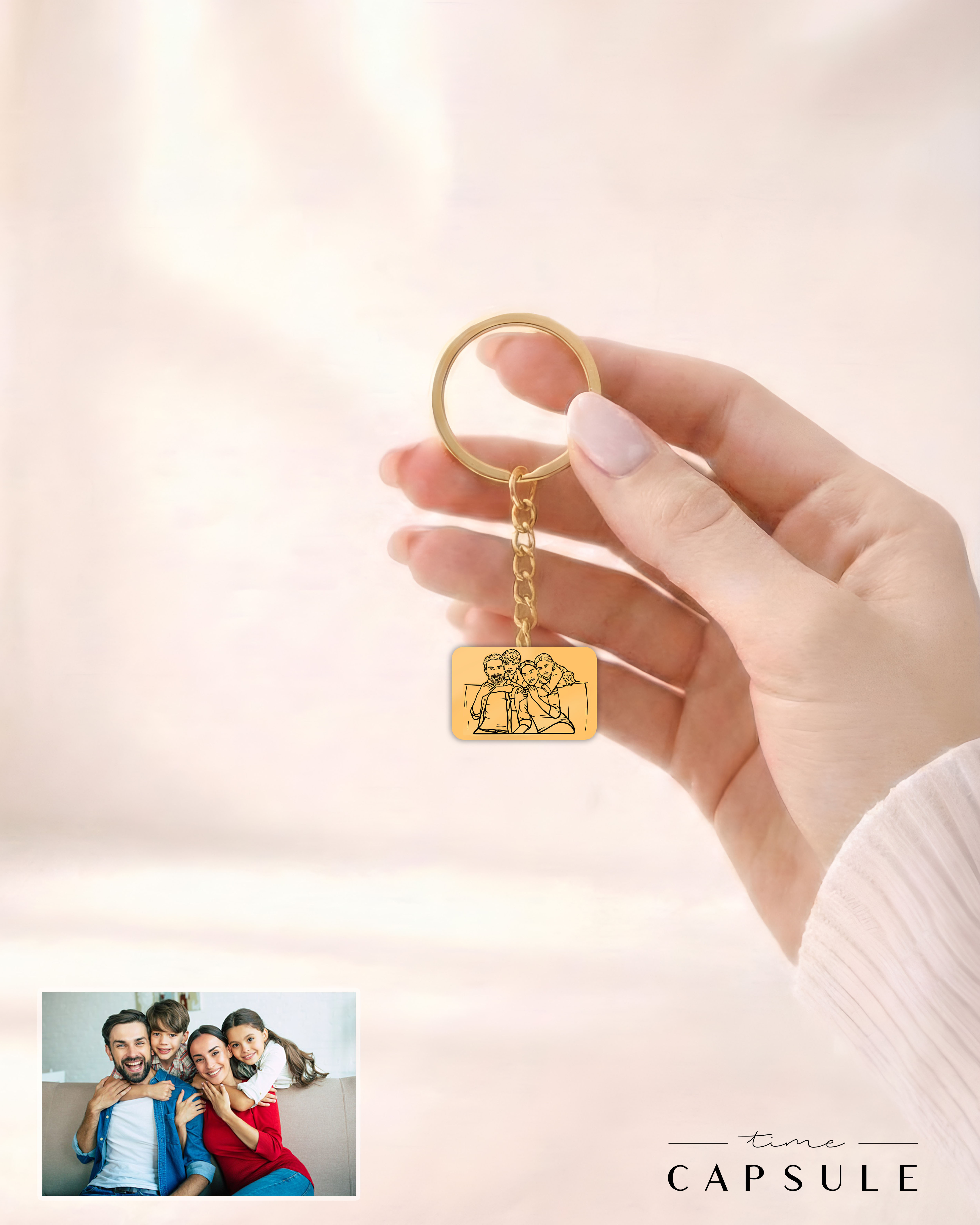 4 პერსონიანი მხოლოდ ვერცხლის ბრელოკიფოტოპორტრეტიდან მოოქროვება მართკუთხედ ფირფიტაზე