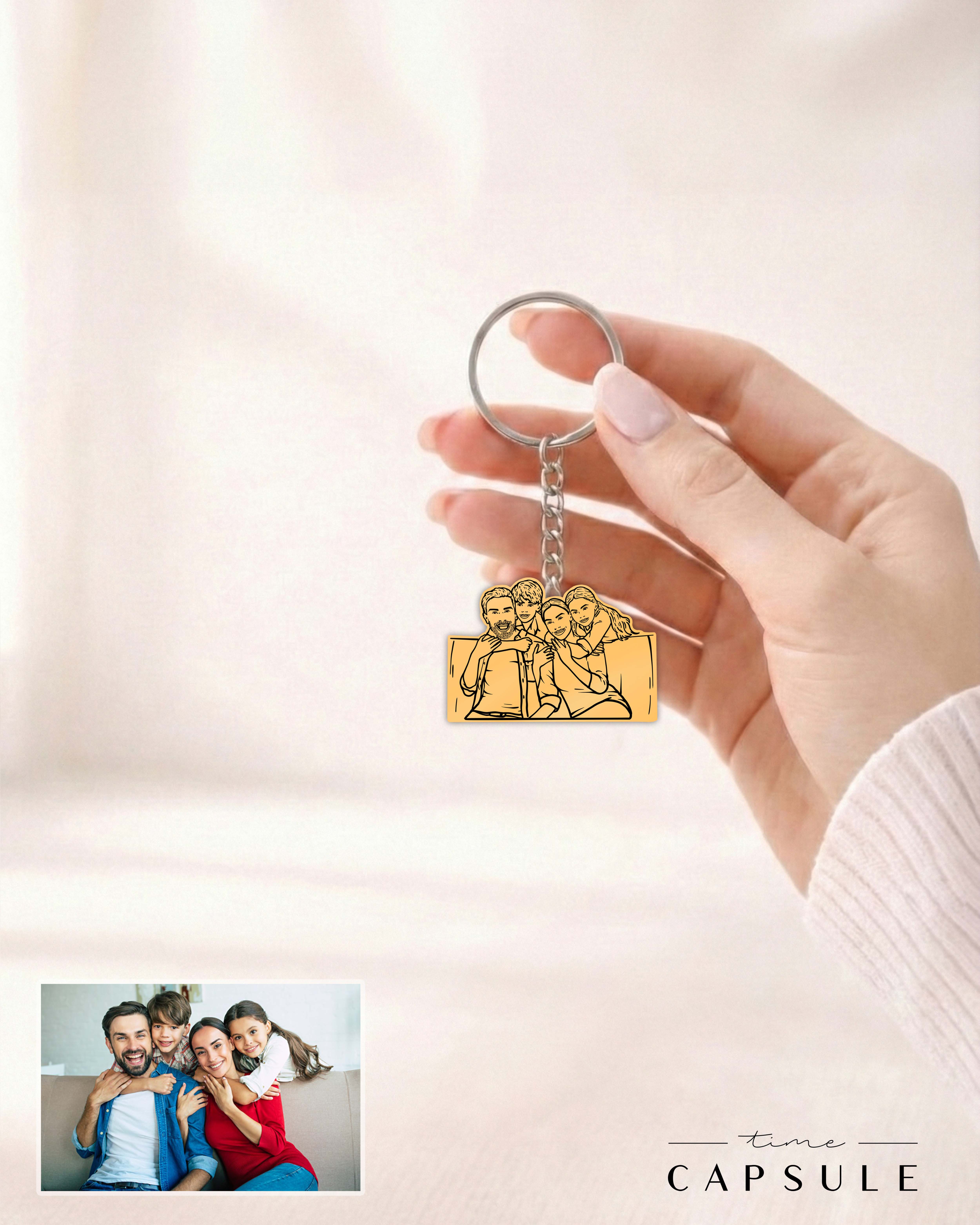 4 პერსონიანი მოოქროვილი ვერცხლის ბრელოკი ფოტოპორტრეტიდან