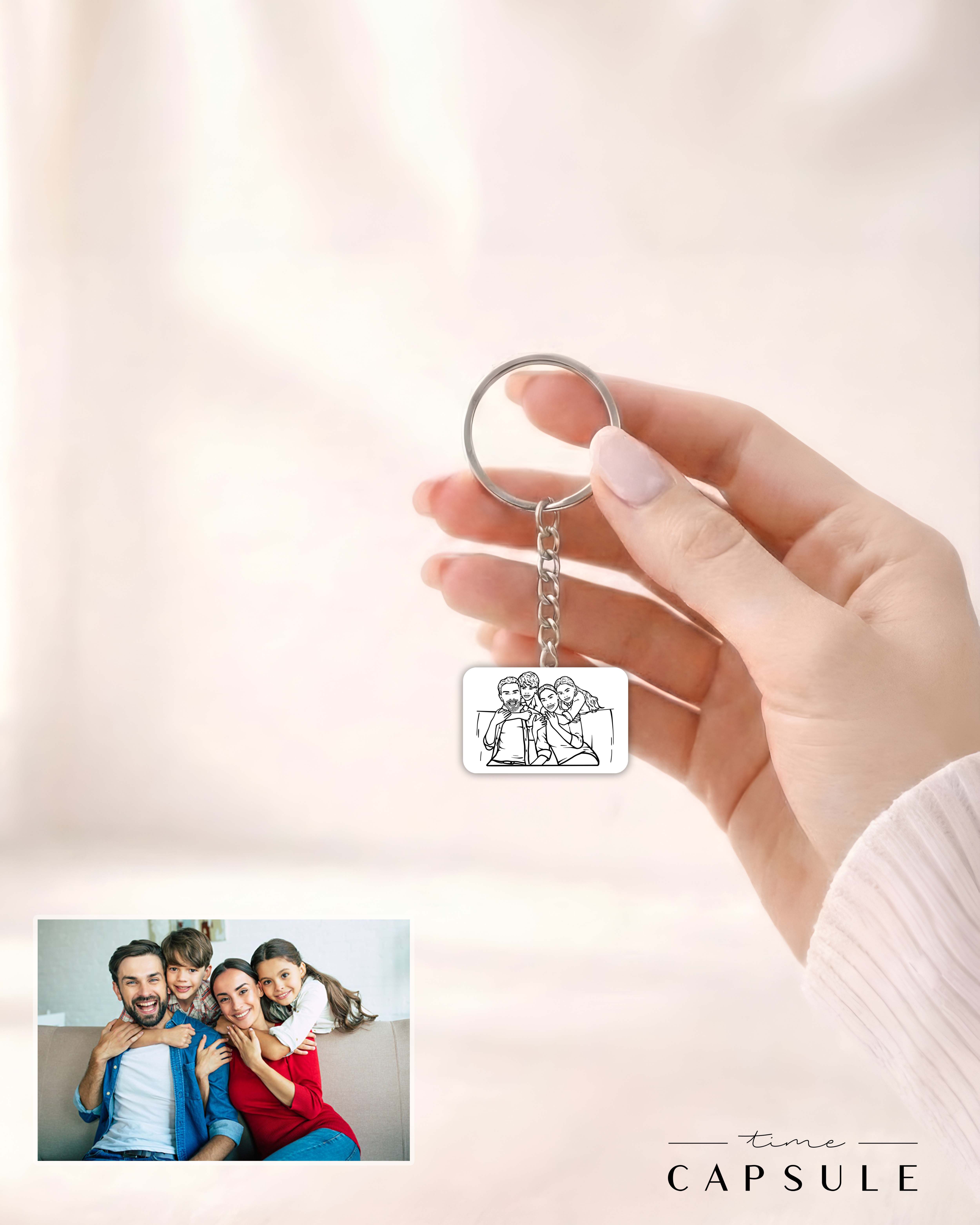 4 პერსონიანი მხოლოდ ვერცხლის ბრელოკი ფოტოპორტრეტიდან მართკუთხედ ფირფიტაზე