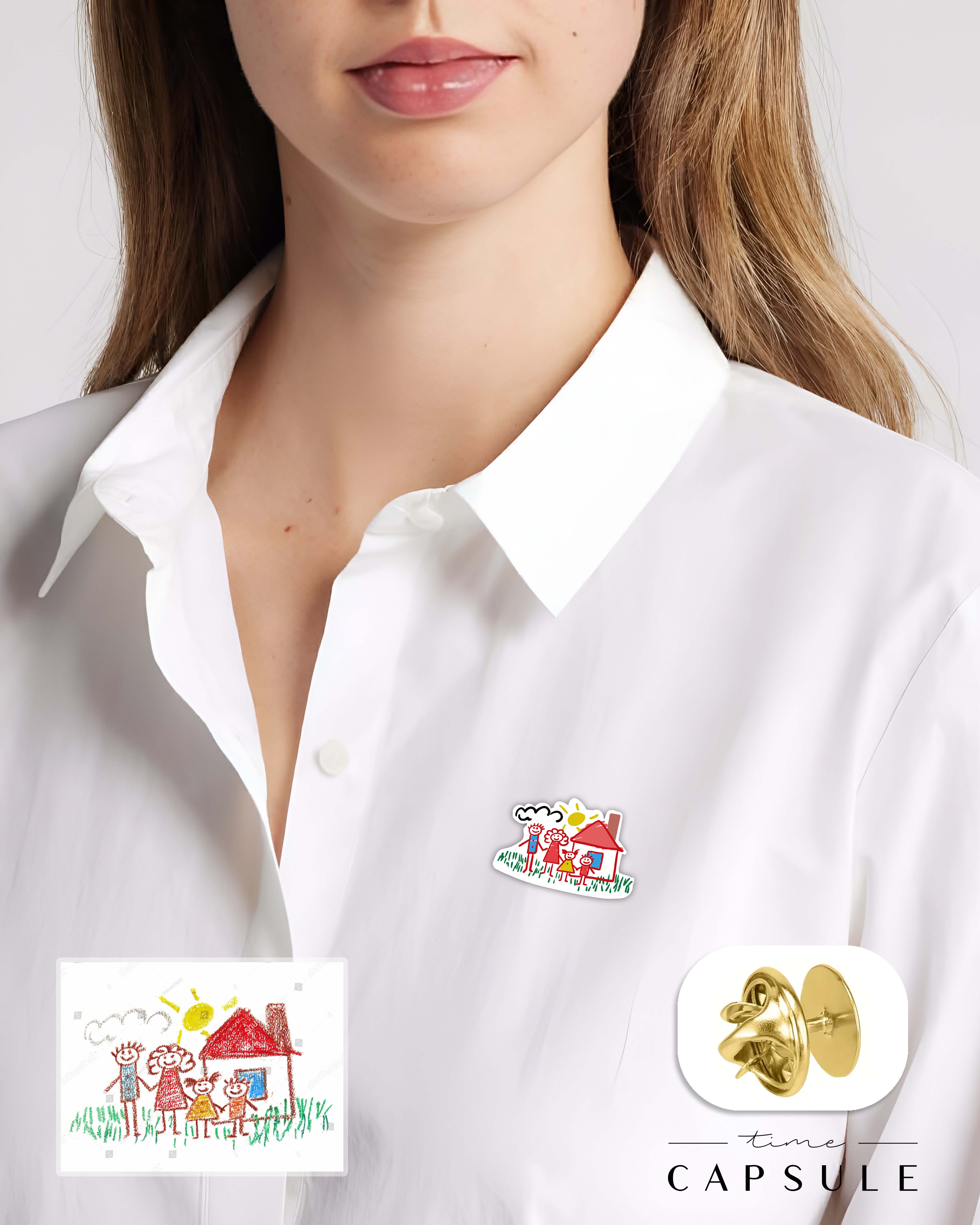 4 პერსონიანი ფერადი მოოქროვილი პინი ნახატიდან