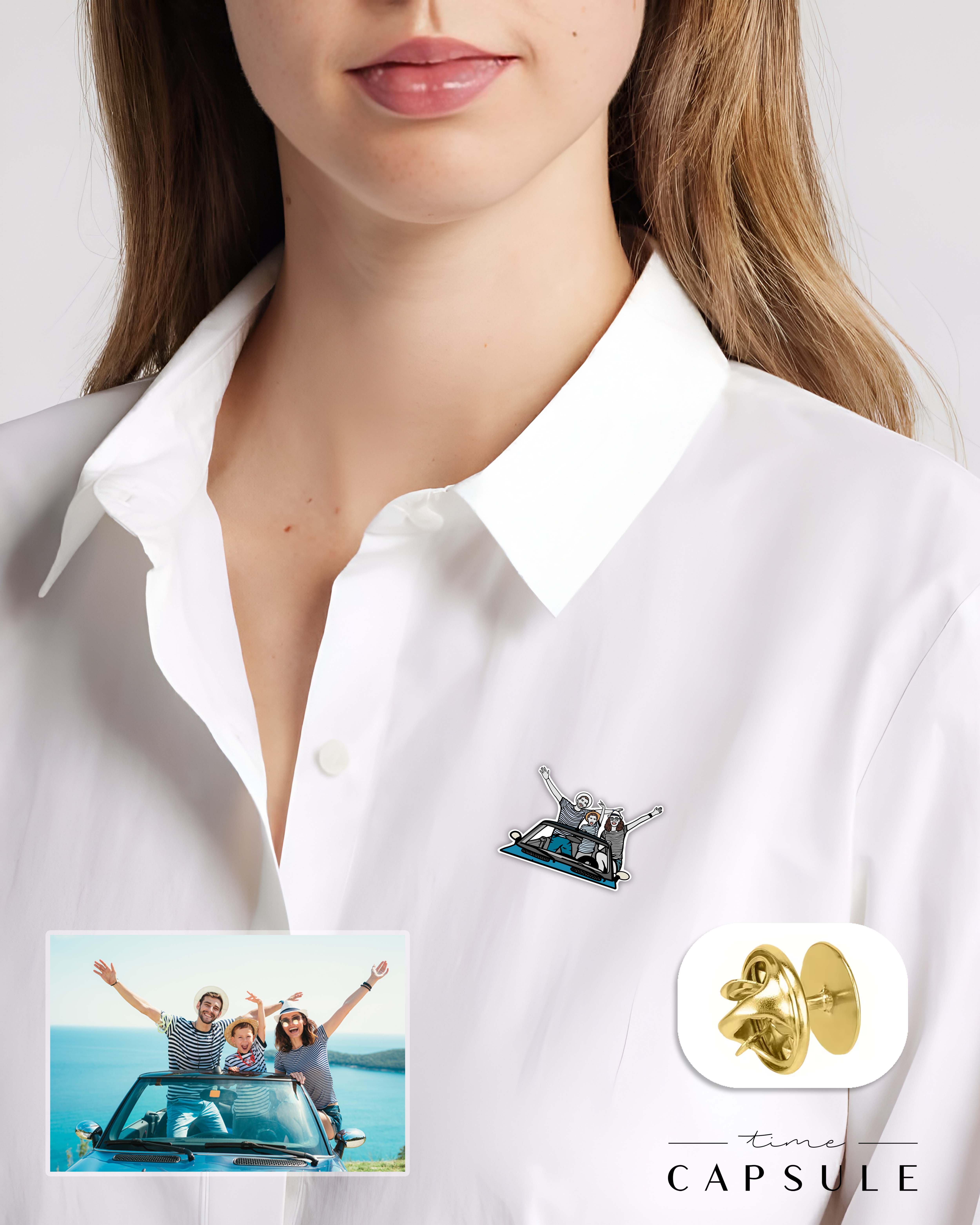 3 პერსონიანი ფერადი მოოქროვილი ვერცხლის პინი ფოტოპორტრეტიდან