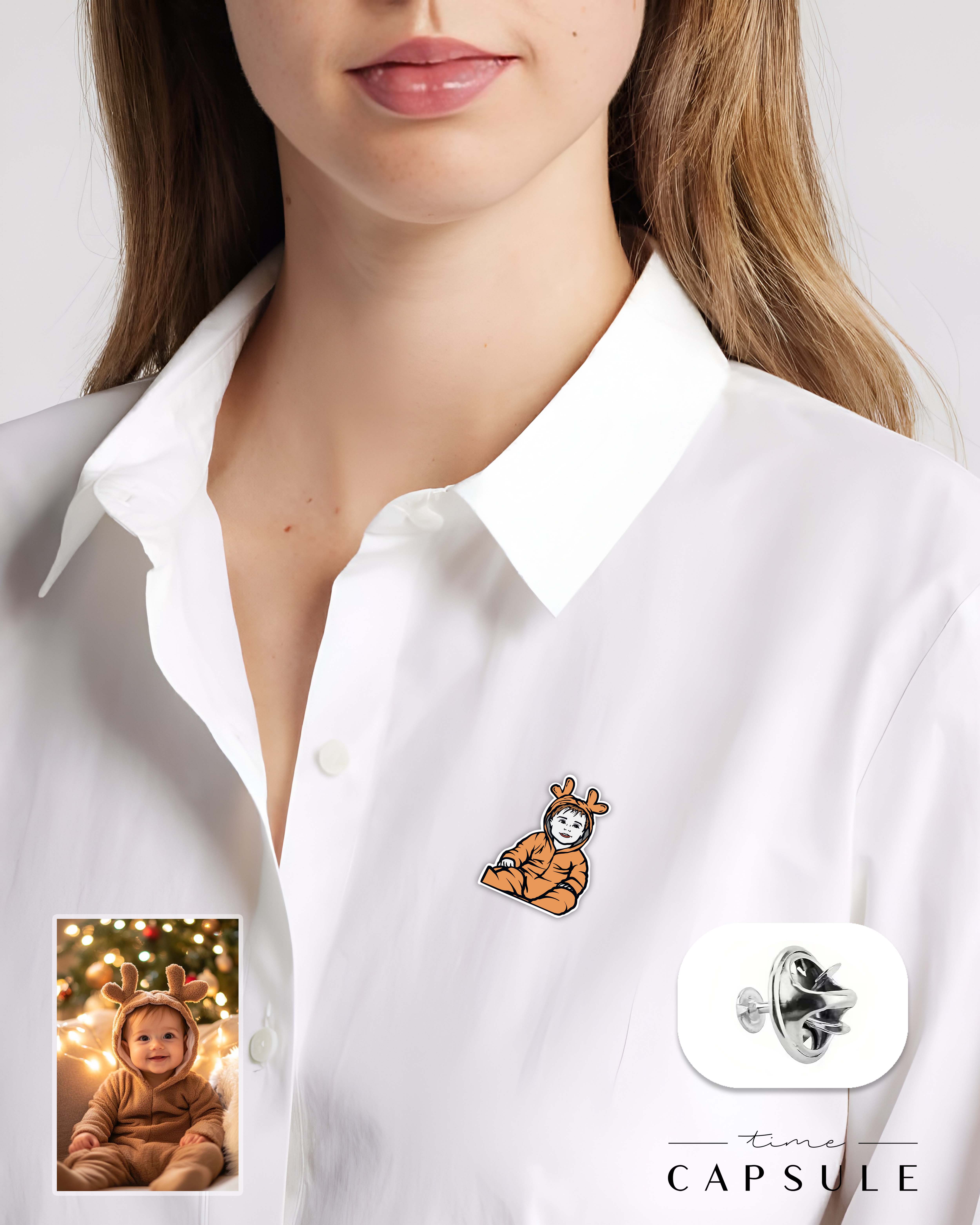 1 პერსონიანი ფერადი ვერცხლის პინი ფოტოპორტრეტიდან