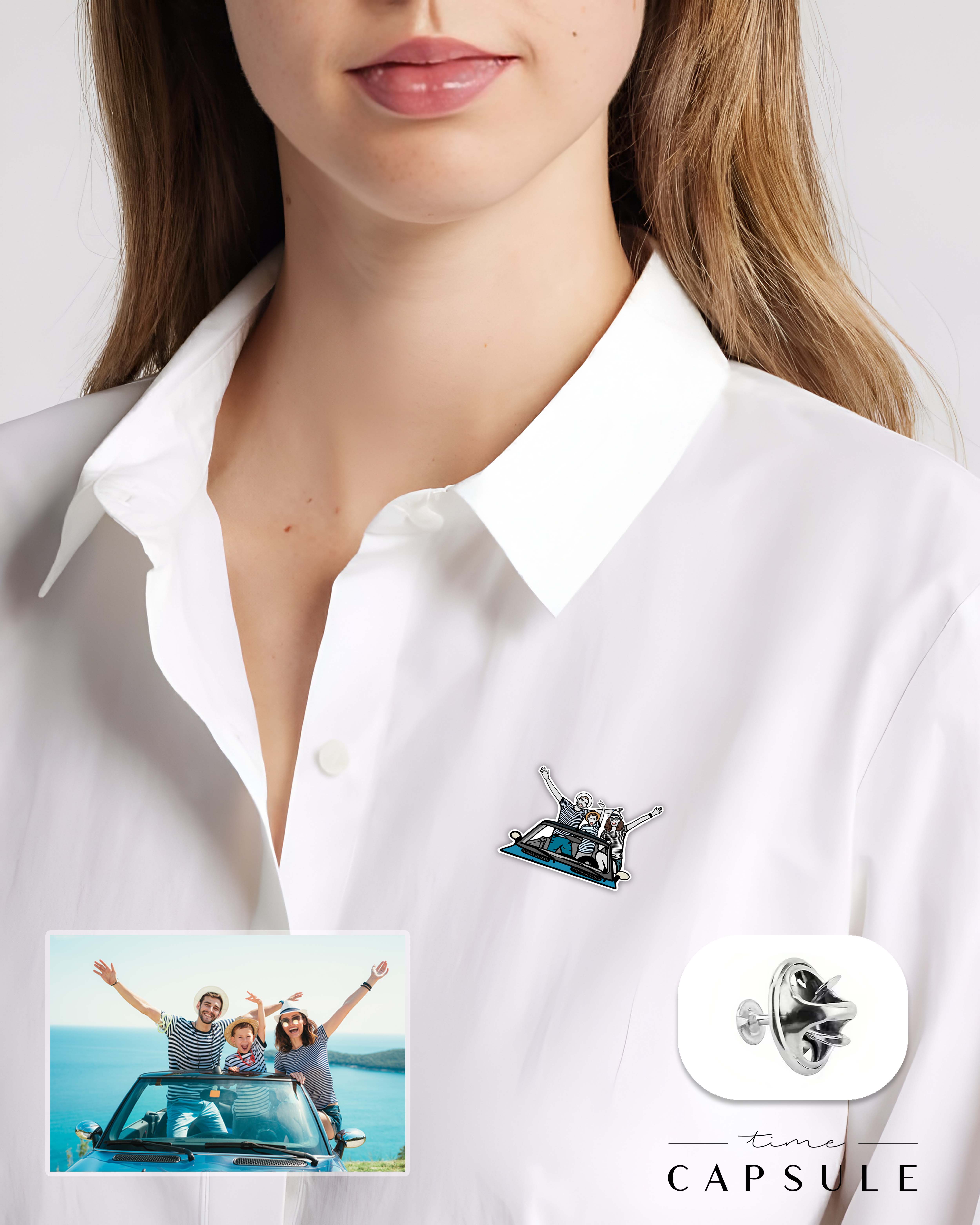 3 პერსონიანი ფერადი ვერცხლის პინი ფოტოპორტრეტიდან