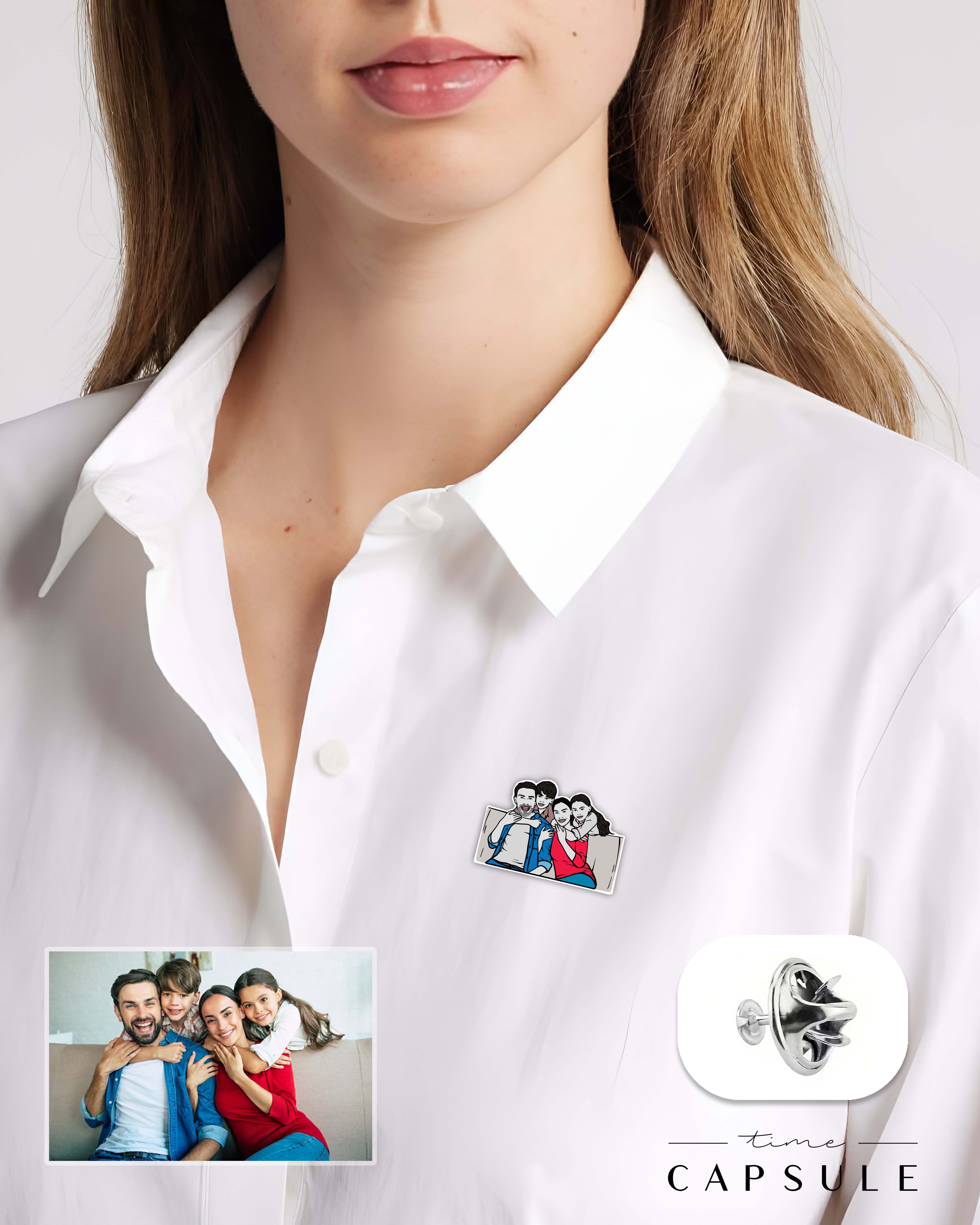 4 პერსონიანი ფერადი ვერცხლის პინი ფოტოპორტრეტიდან