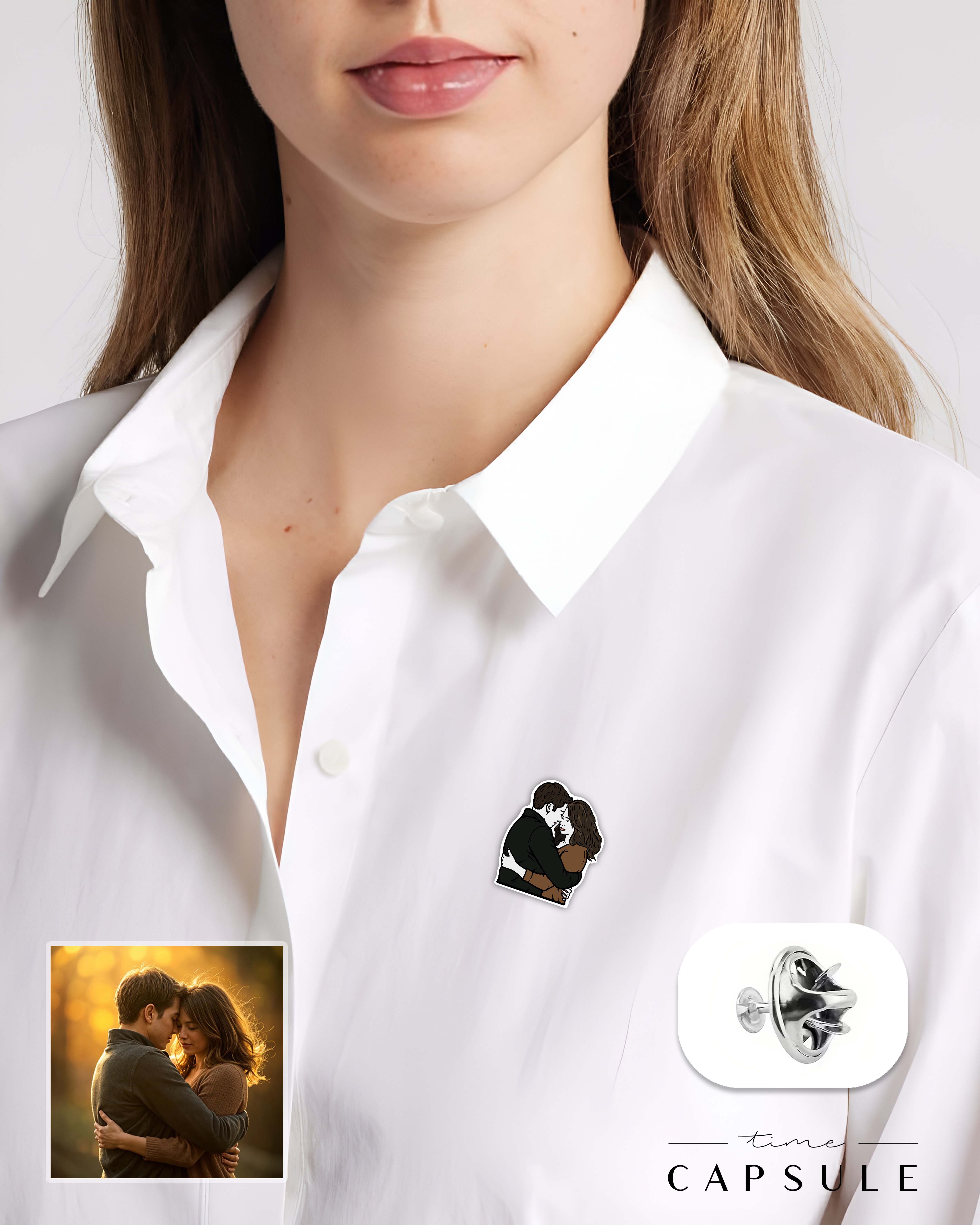 2 პერსონიანი ფერადი ვერცხლის პინი ფოტოპორტრეტიდან