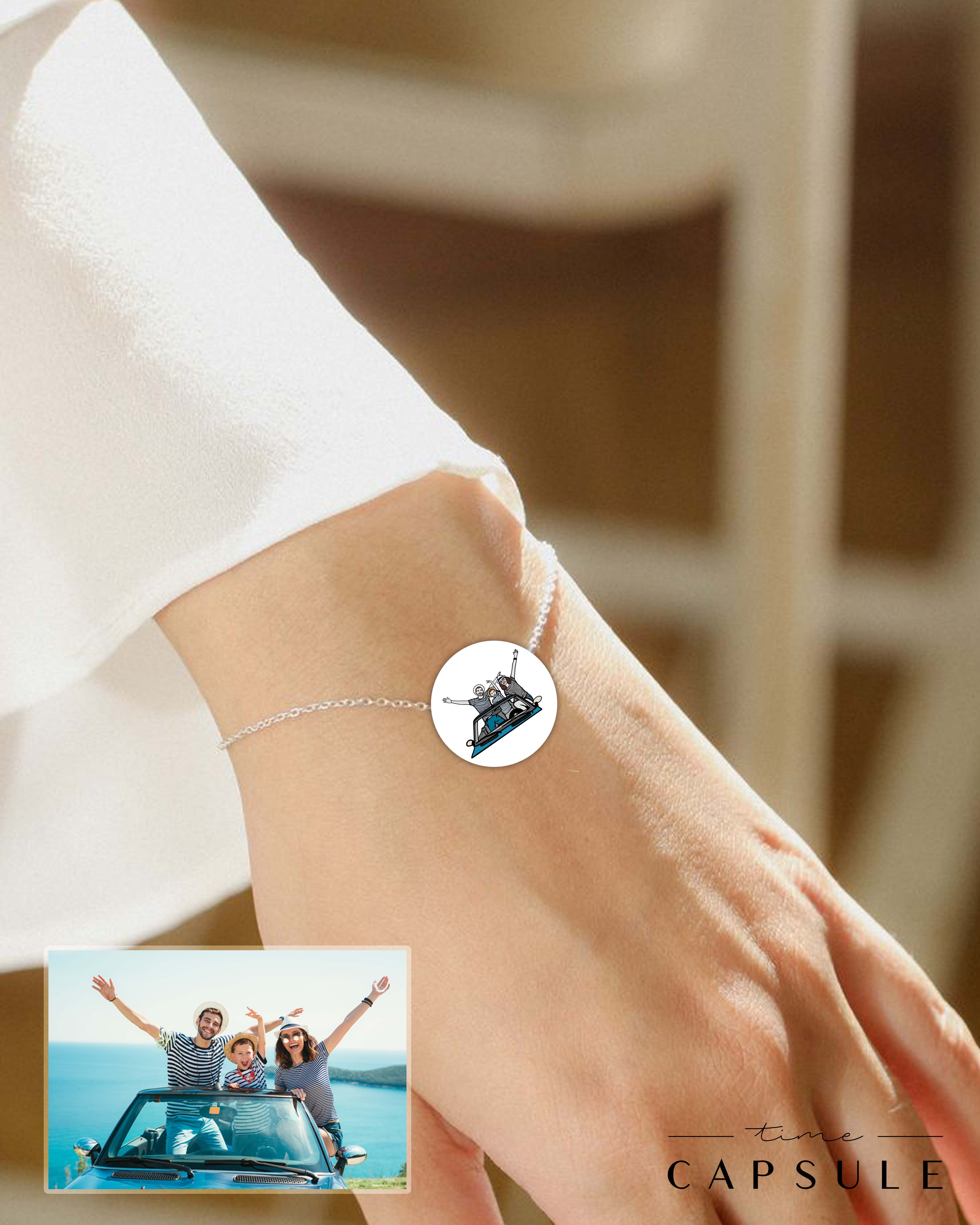 3 პერსონიანი ფერადი სამაჯური ფოტოპორტრეტიდან მრგვალ ფირფიტაზე