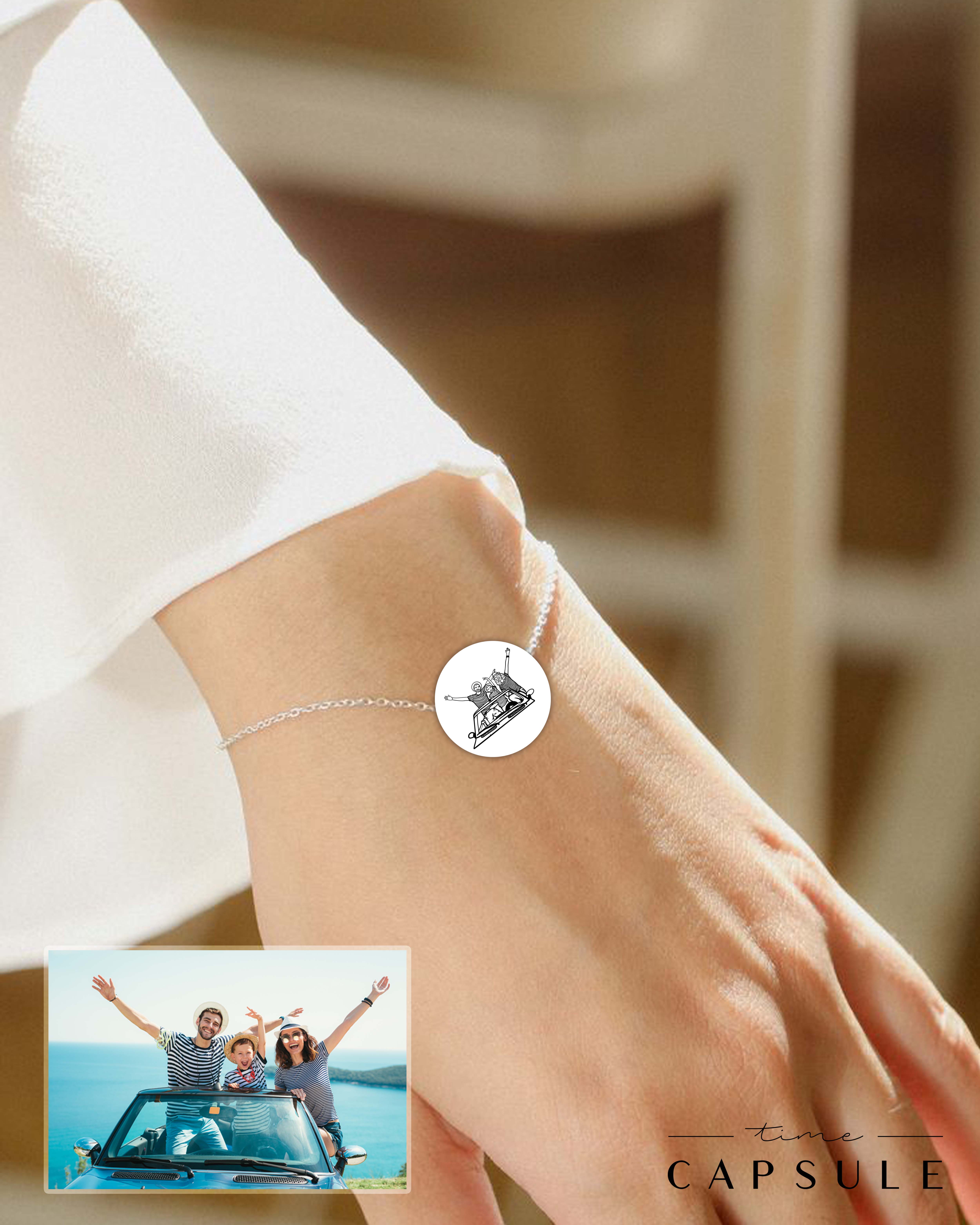 3 პერსონიანი მხოლოდ ვერცხლის სამაჯური ფოტოპორტრეტიდან მრგვალ ფირფიტაზე