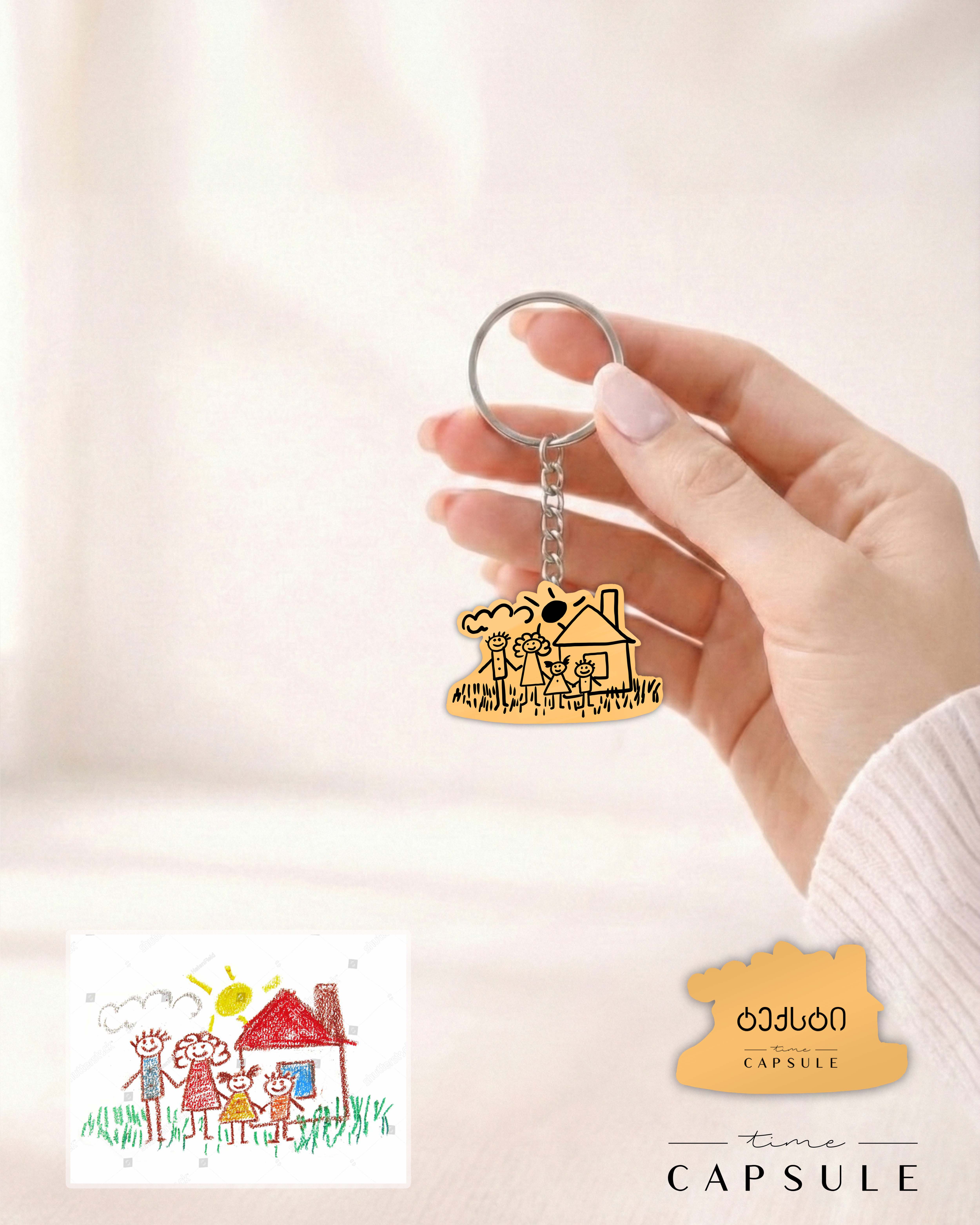 4 პერსონიანი მოოქროვილი ვერცხლის ბრელოკი ნახატიდან გრავირებით