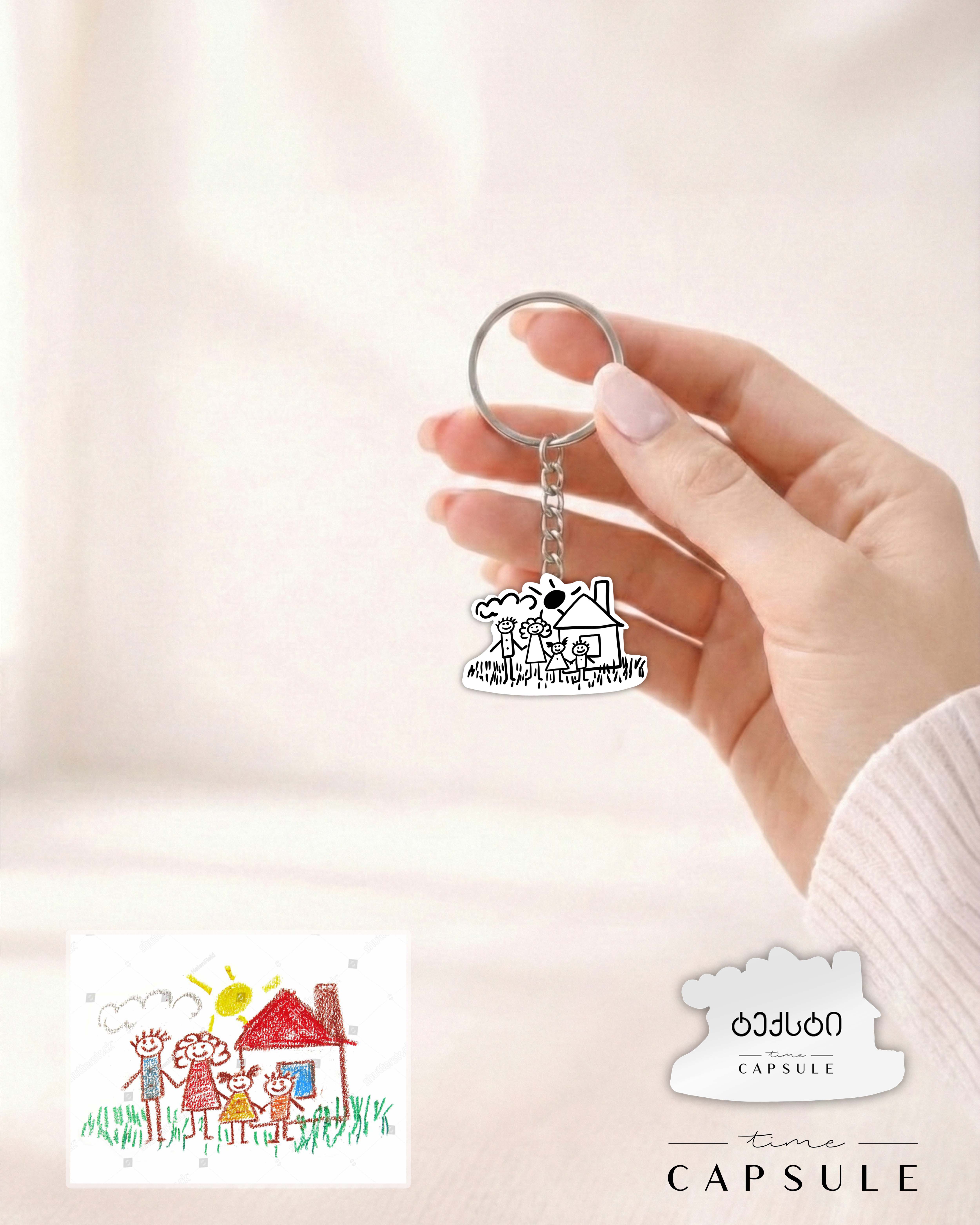 4 პერსონიანი ვერცხლის ბრელოკი ნახატიდან გრავირებით