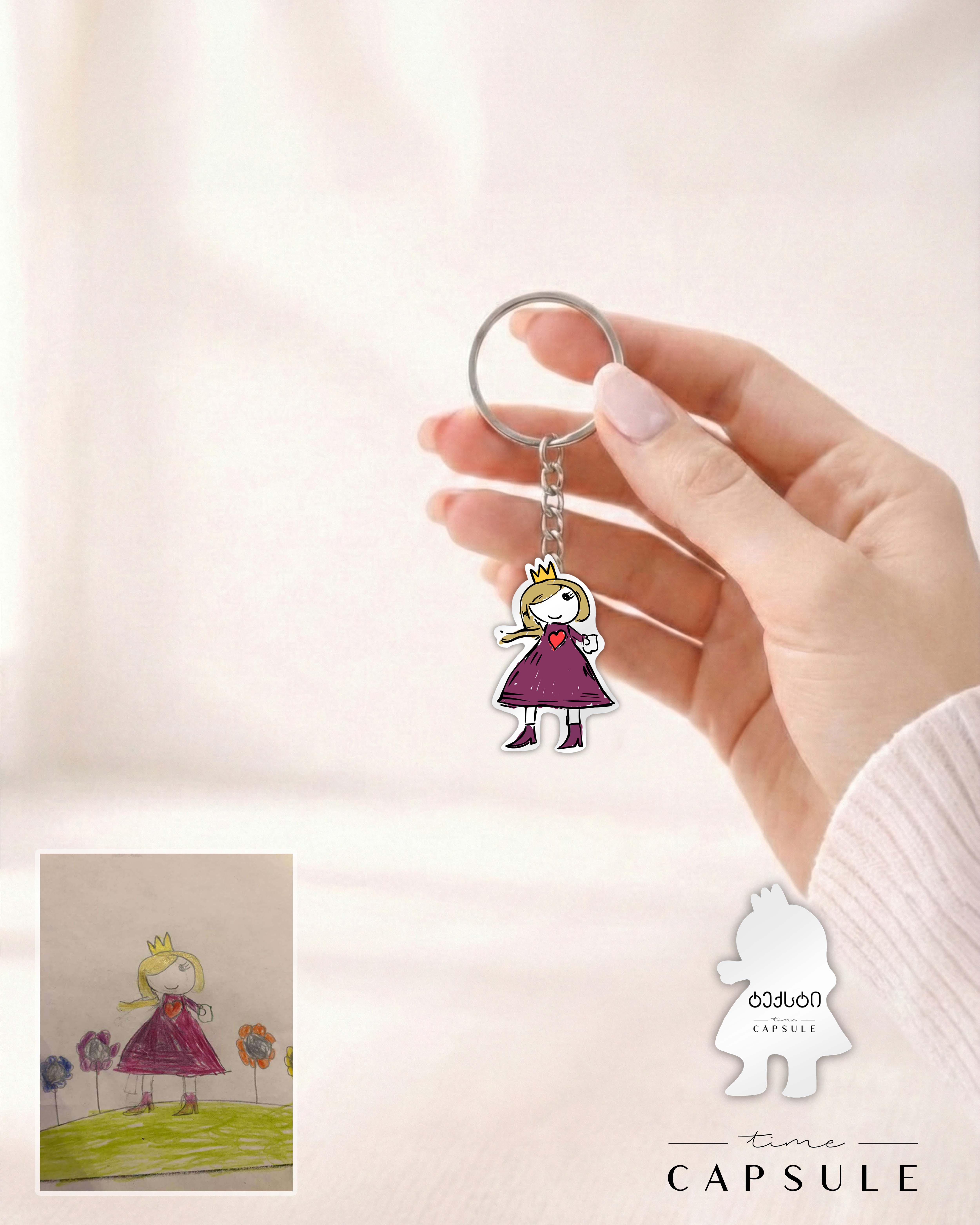 1 პერსონიანი ფერადი ბრელოკი ნახატიდან გრავირებით