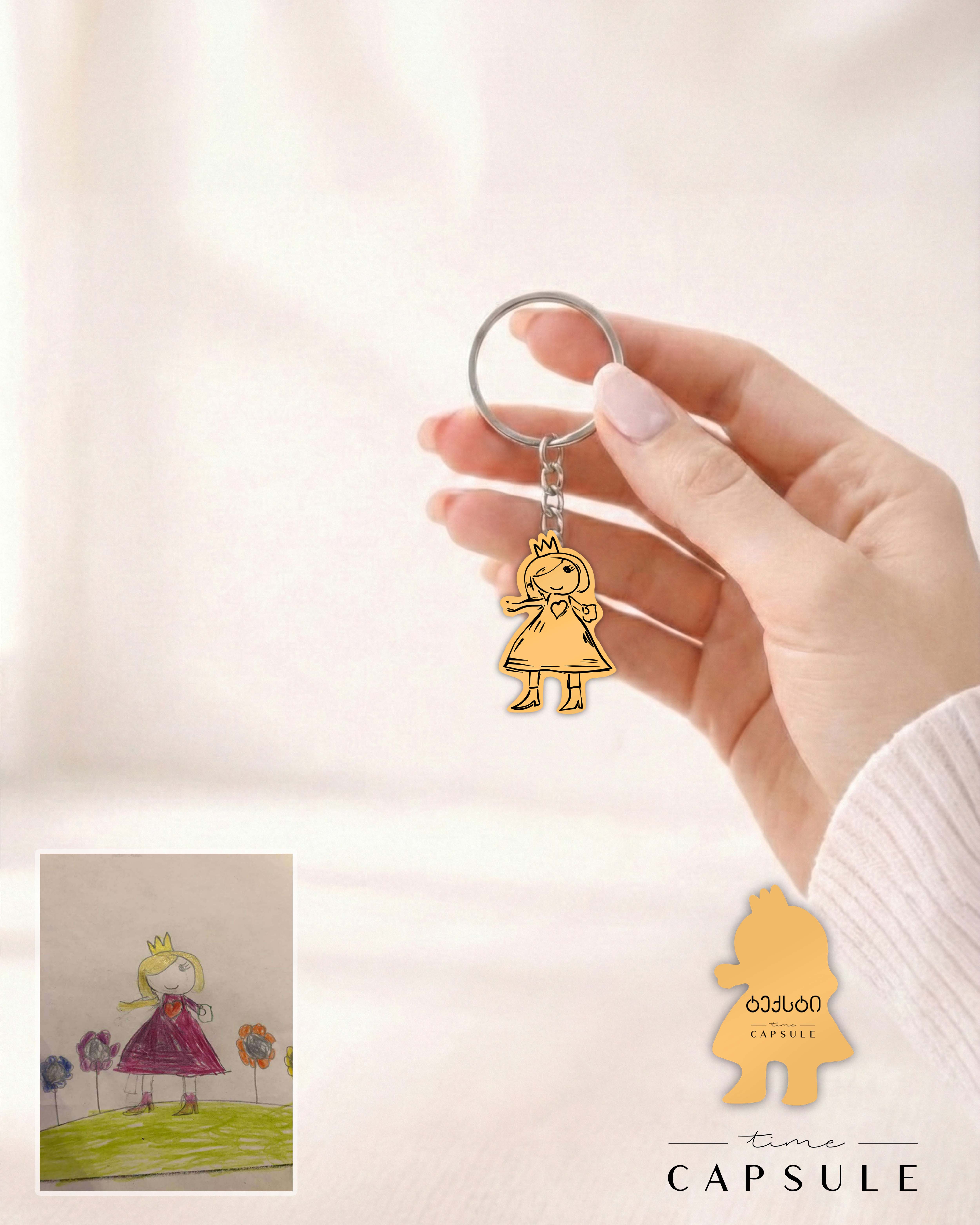 1 პერსონიანი მოოქროვილი ვერცხლის ბრელოკი ნახატიდან გრავირებით