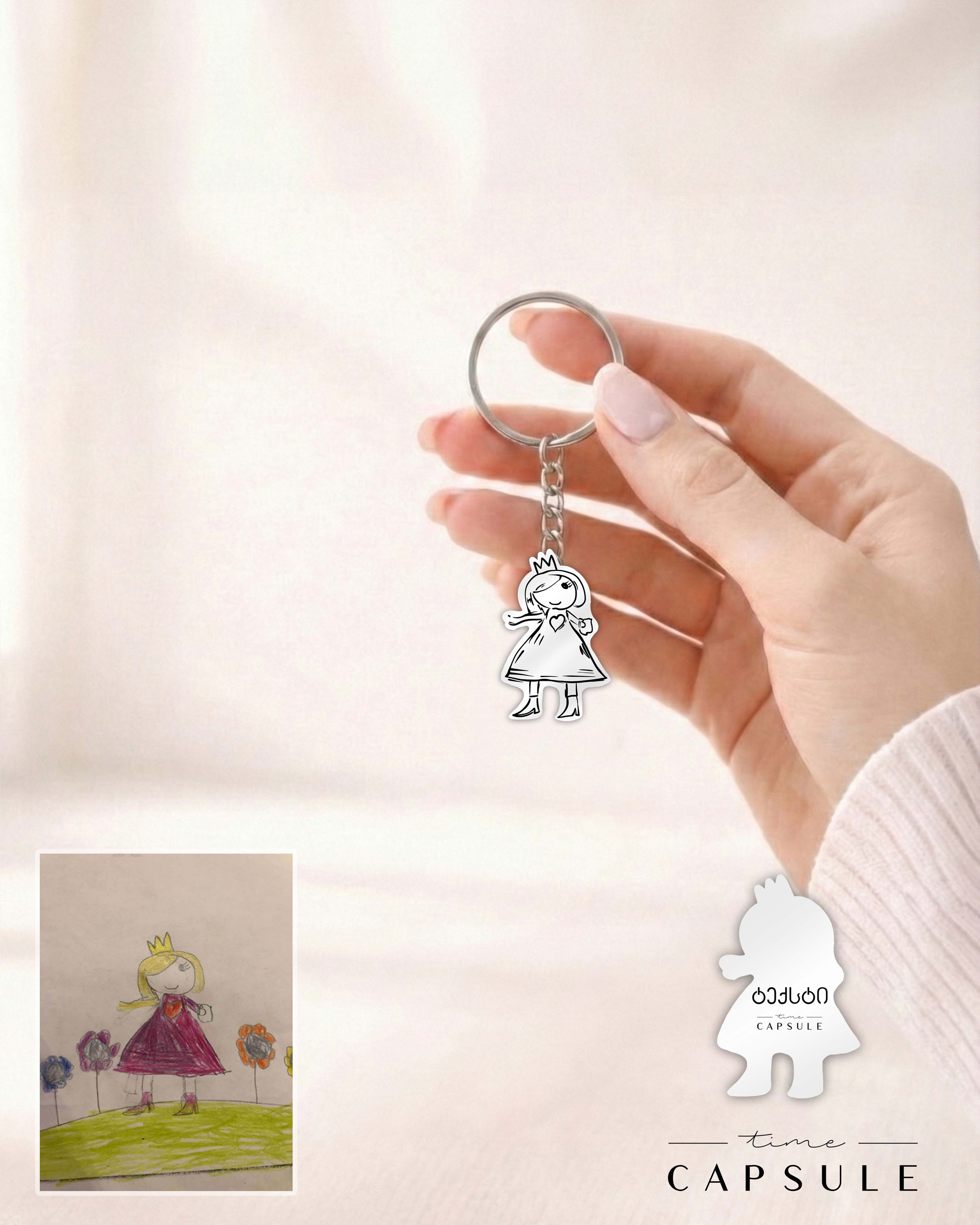 1 პერსონიანი ვერცხლის ბრელოკი ნახატიდან გრავირებით