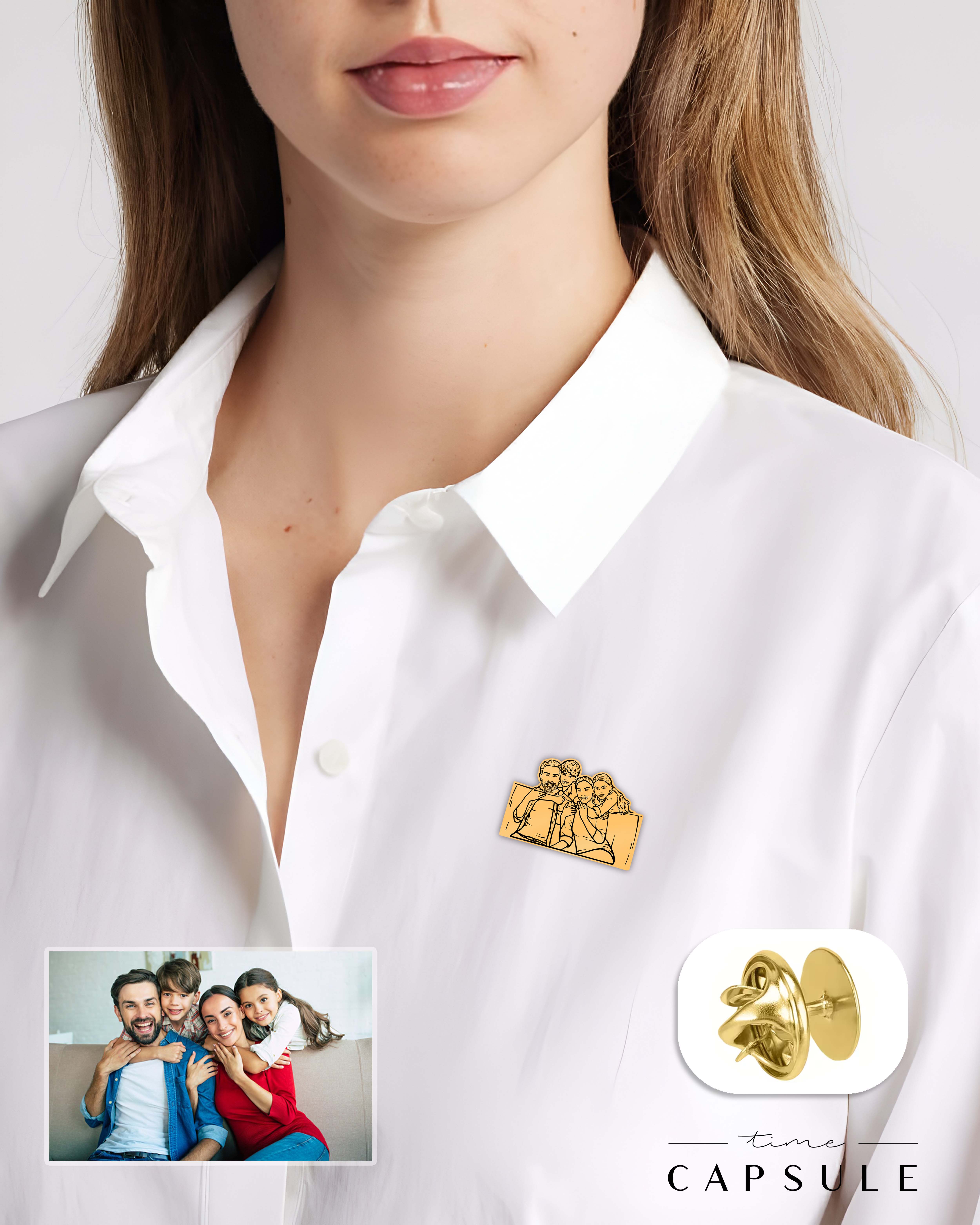 4 პერსონიანი მოოქროვილი ვერცხლის პინი ფოტოპორტრეტიდან