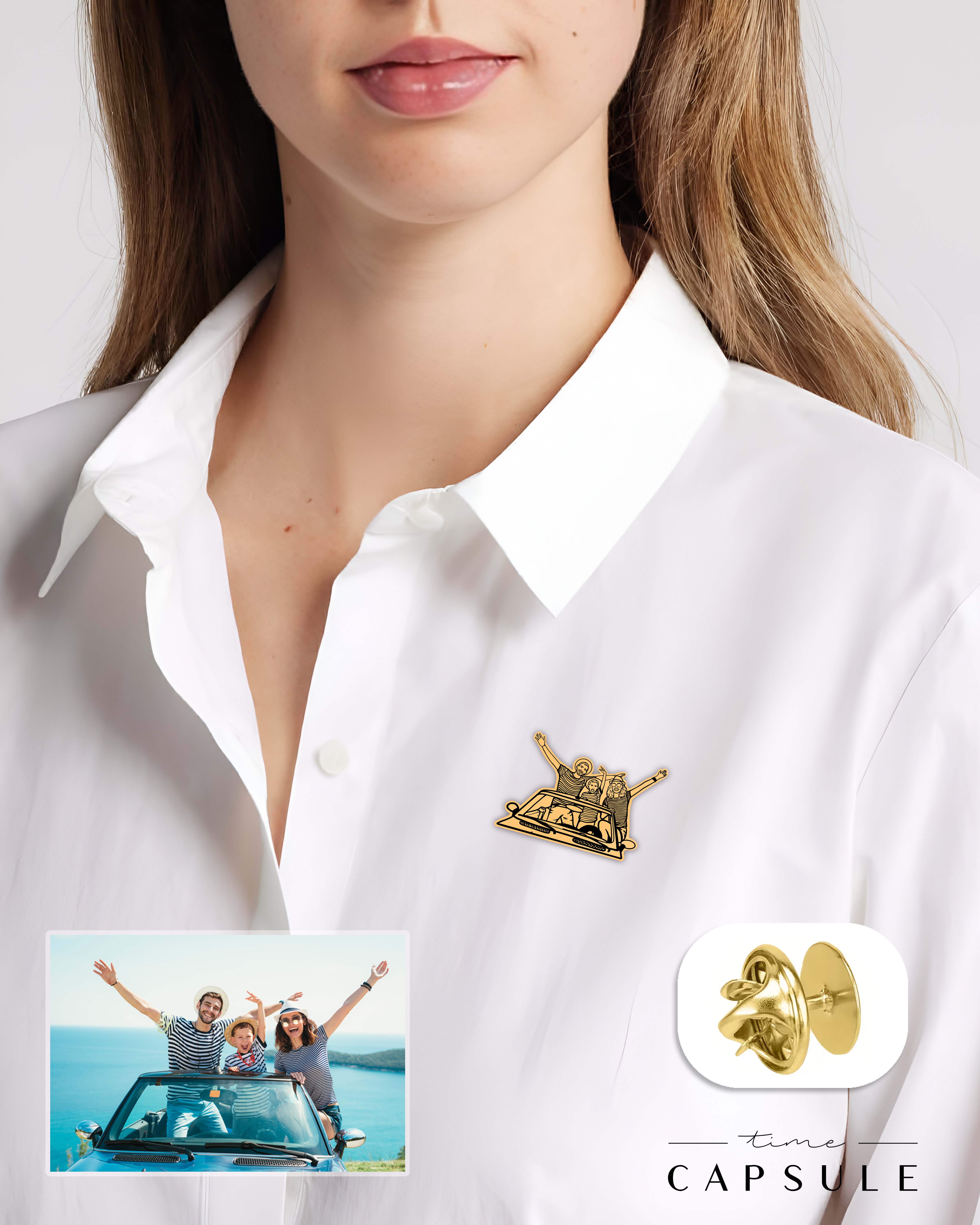 3 პერსონიანი მოოქროვილი ვერცხლის პინი ფოტოპორტრეტიდან