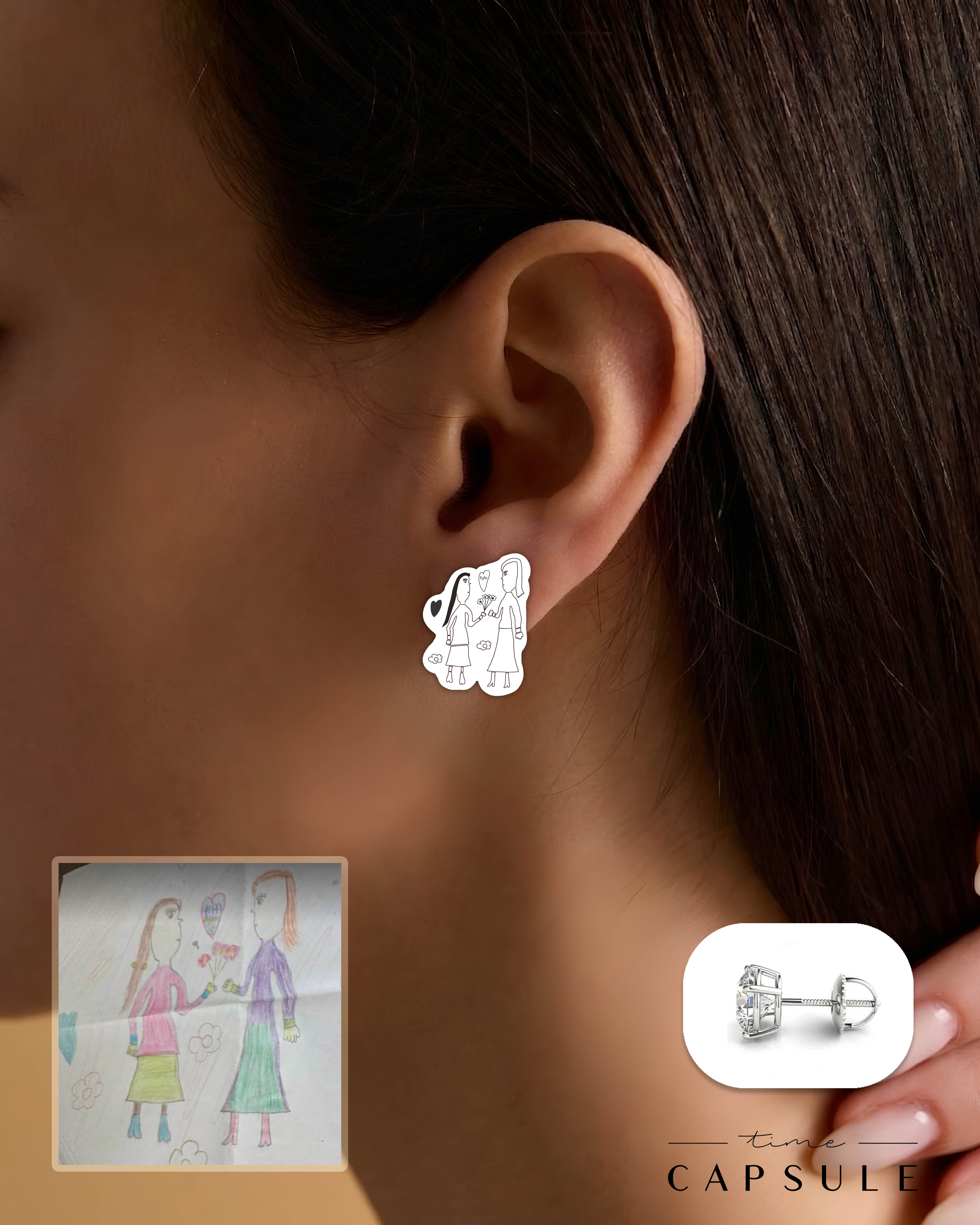 2 პერსონიანი მხოლოდ ვერცხლის საყურეები ნახატით