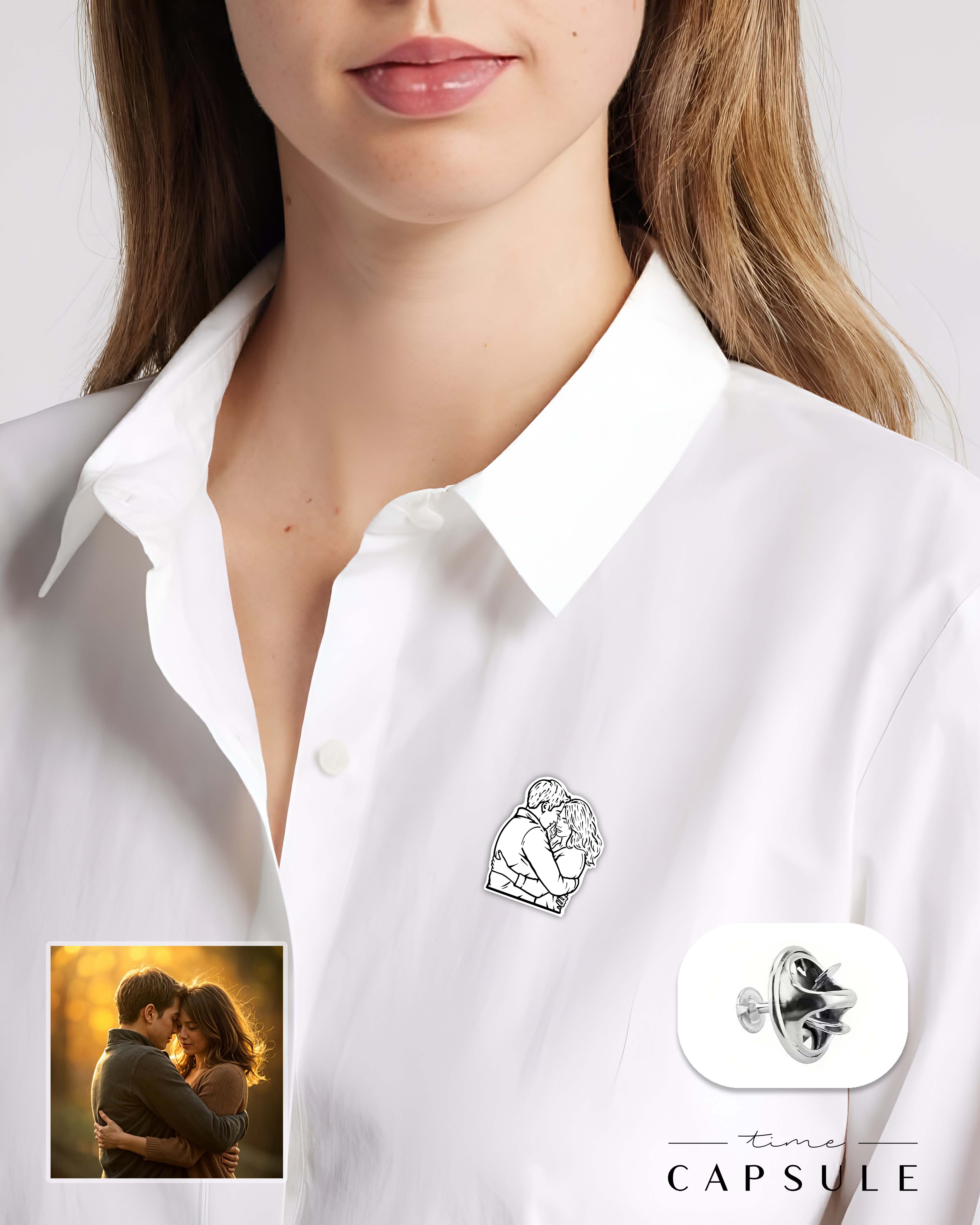 2 პერსონიანი ვერცხლის პინი ფოტოპორტრეტიდან