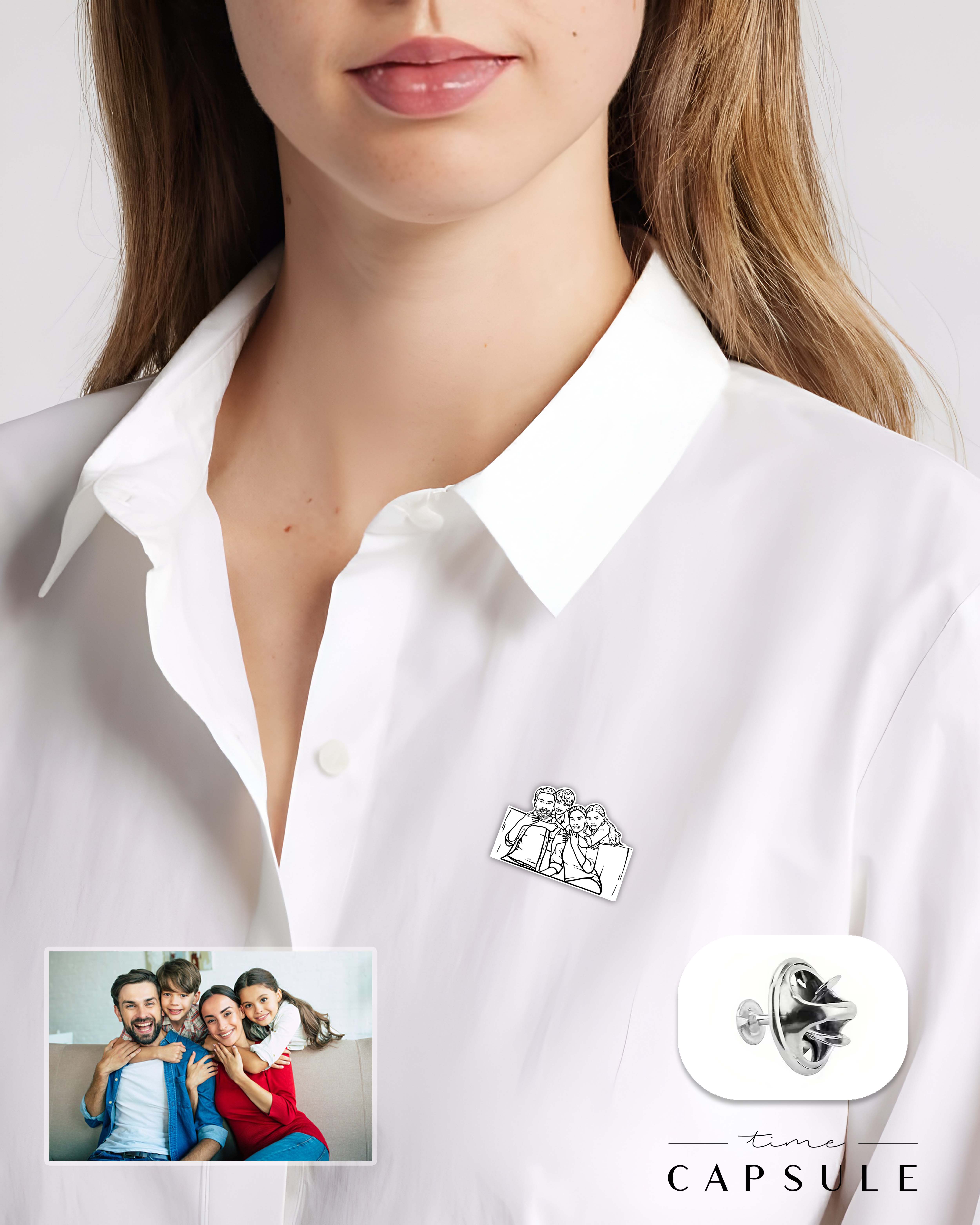 4 პერსონიანი ვერცხლის პინი ფოტოპორტრეტიდან