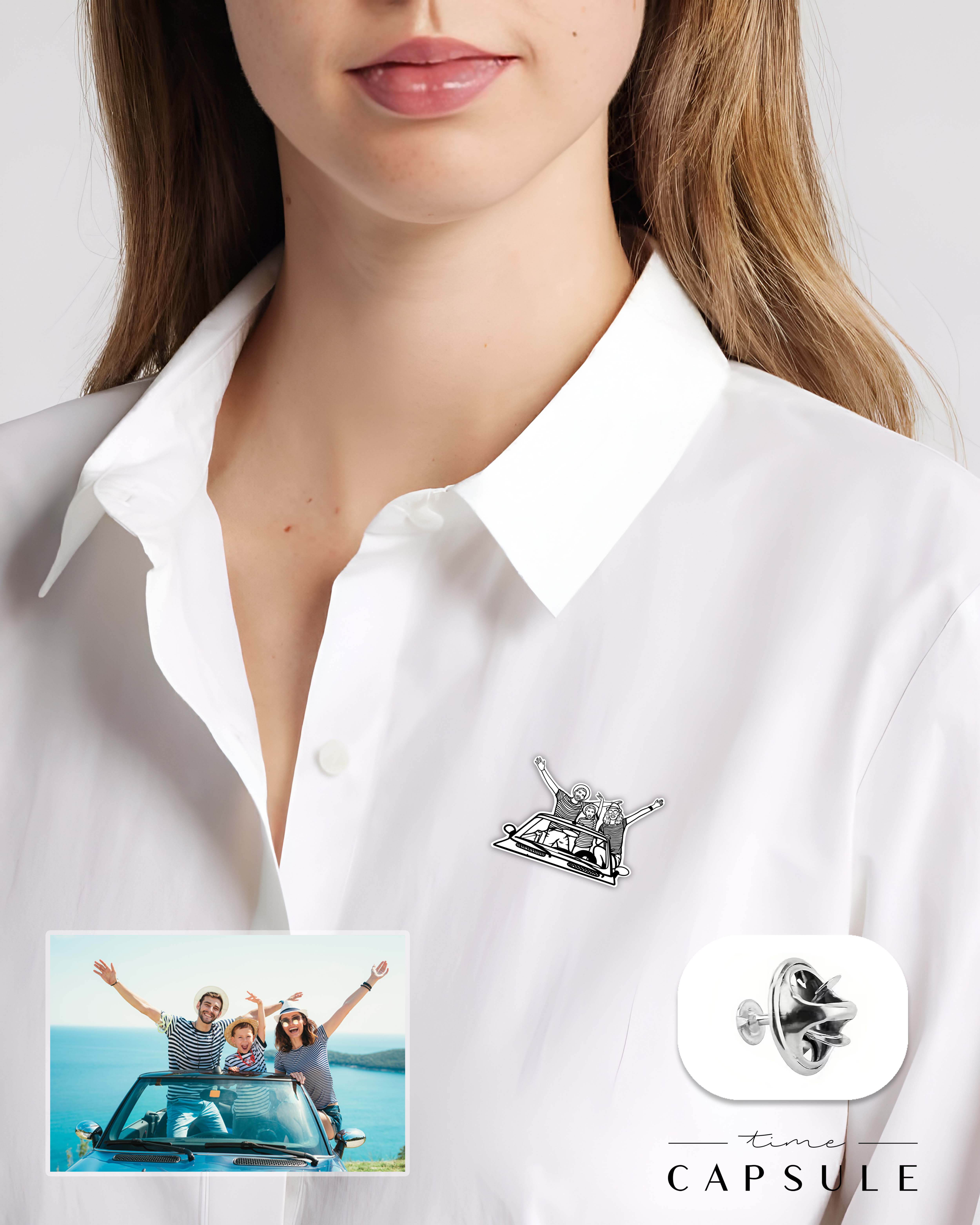 3 პერსონიანი ვერცხლის პინი ფოტოპორტრეტიდან